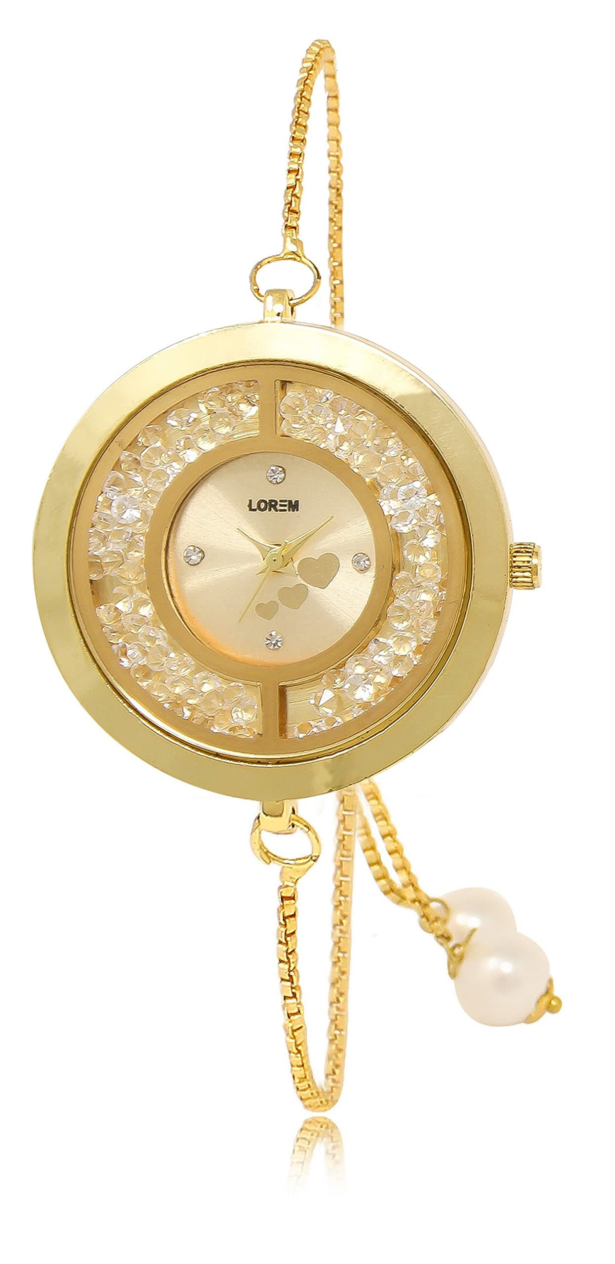 LOREM Gold Round Bracelet Analog Watch for Women LR254 - Elegant & Stylish Accessory for Parties, Work & Everyday Wear