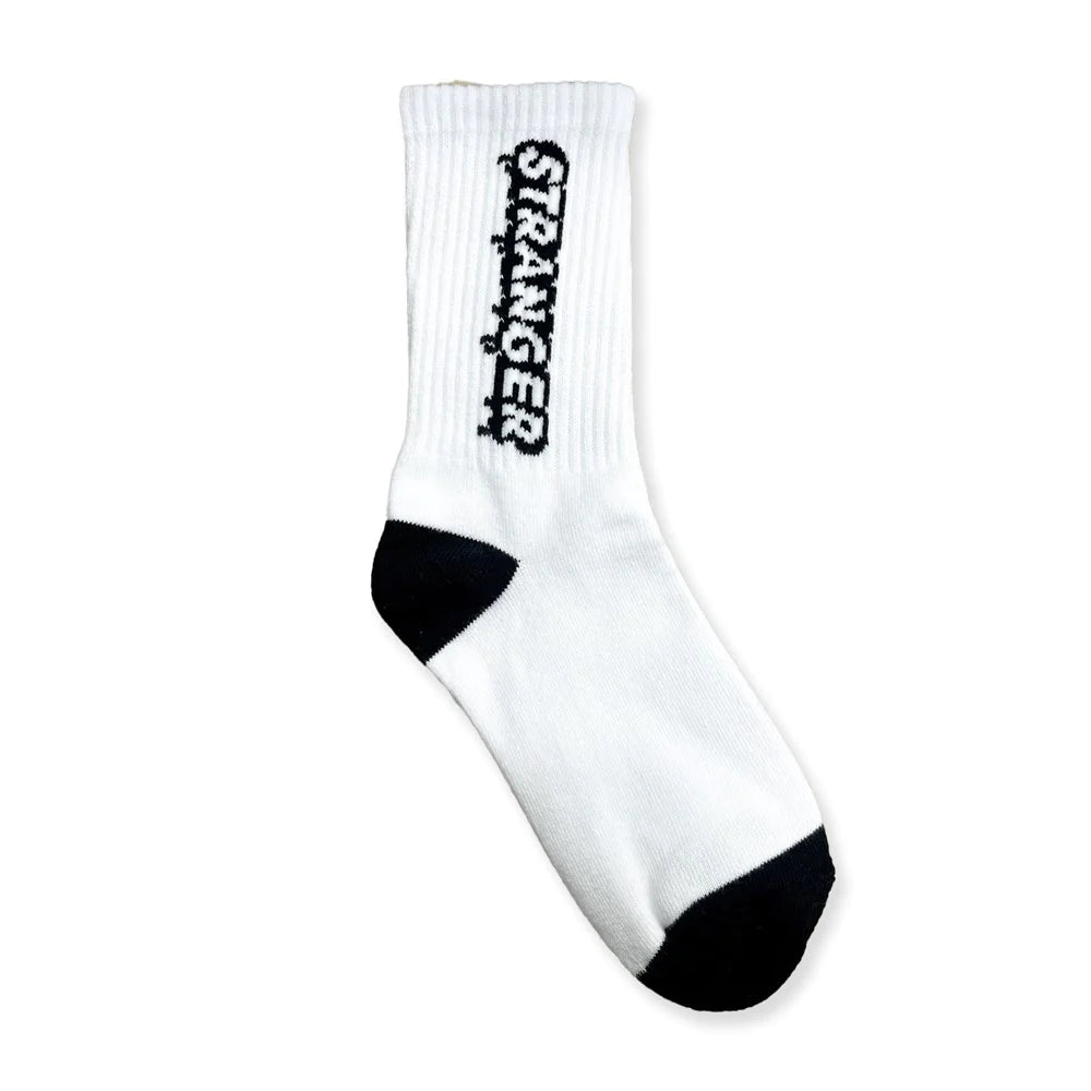 HS Stranger Socks - Premium Cotton Crew Socks for Men & Women (White/Black) - Comfortable Casual & Athletic Wear for Daily Use, Gym, Running, and Outdoor Activities