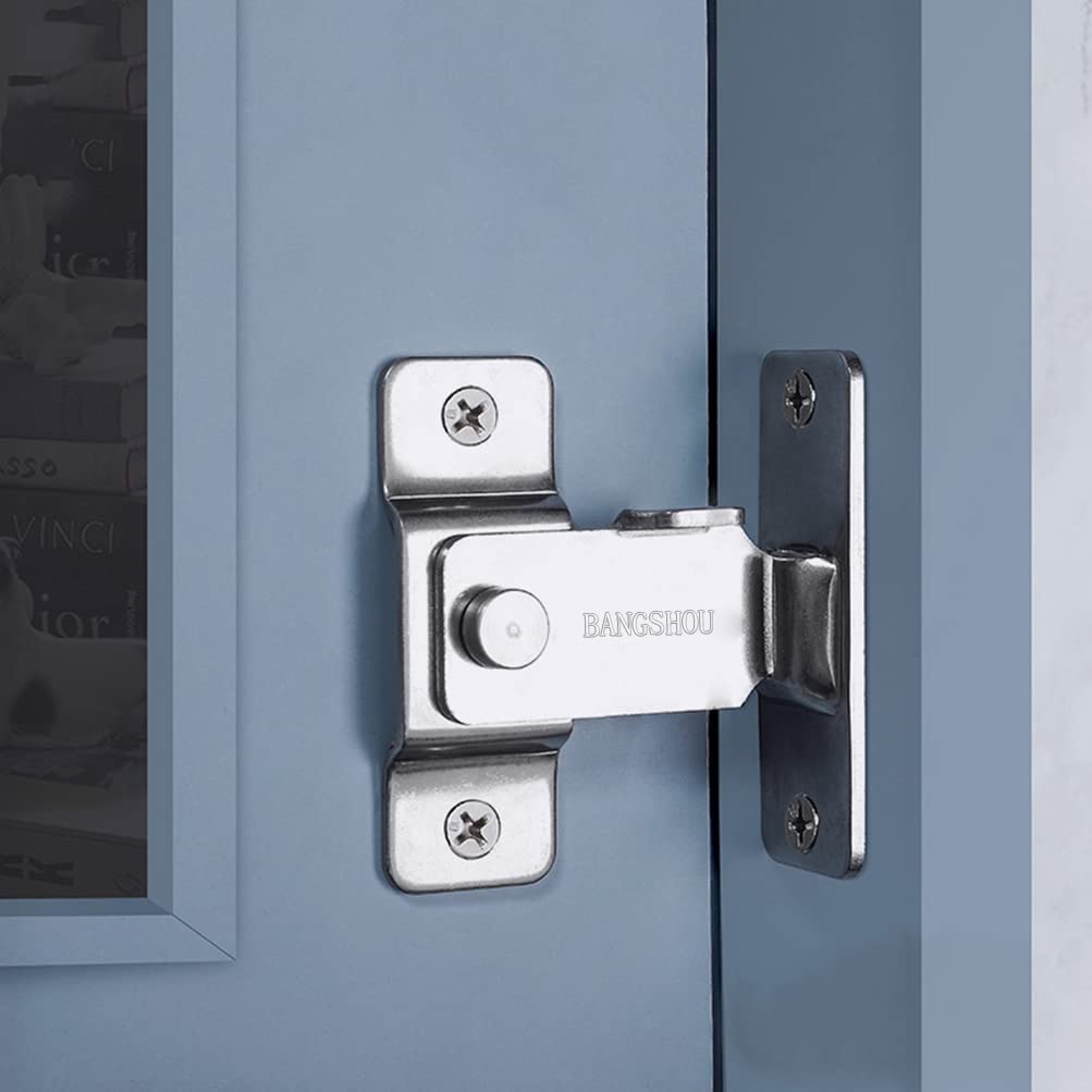 90 Degree Door Hasp Latch - Heavy Duty Barn Door Lock with Satin Nickel Finish | Secure Push/Sliding/Barn Doors | Ideal for Home, Garage & Shed Security