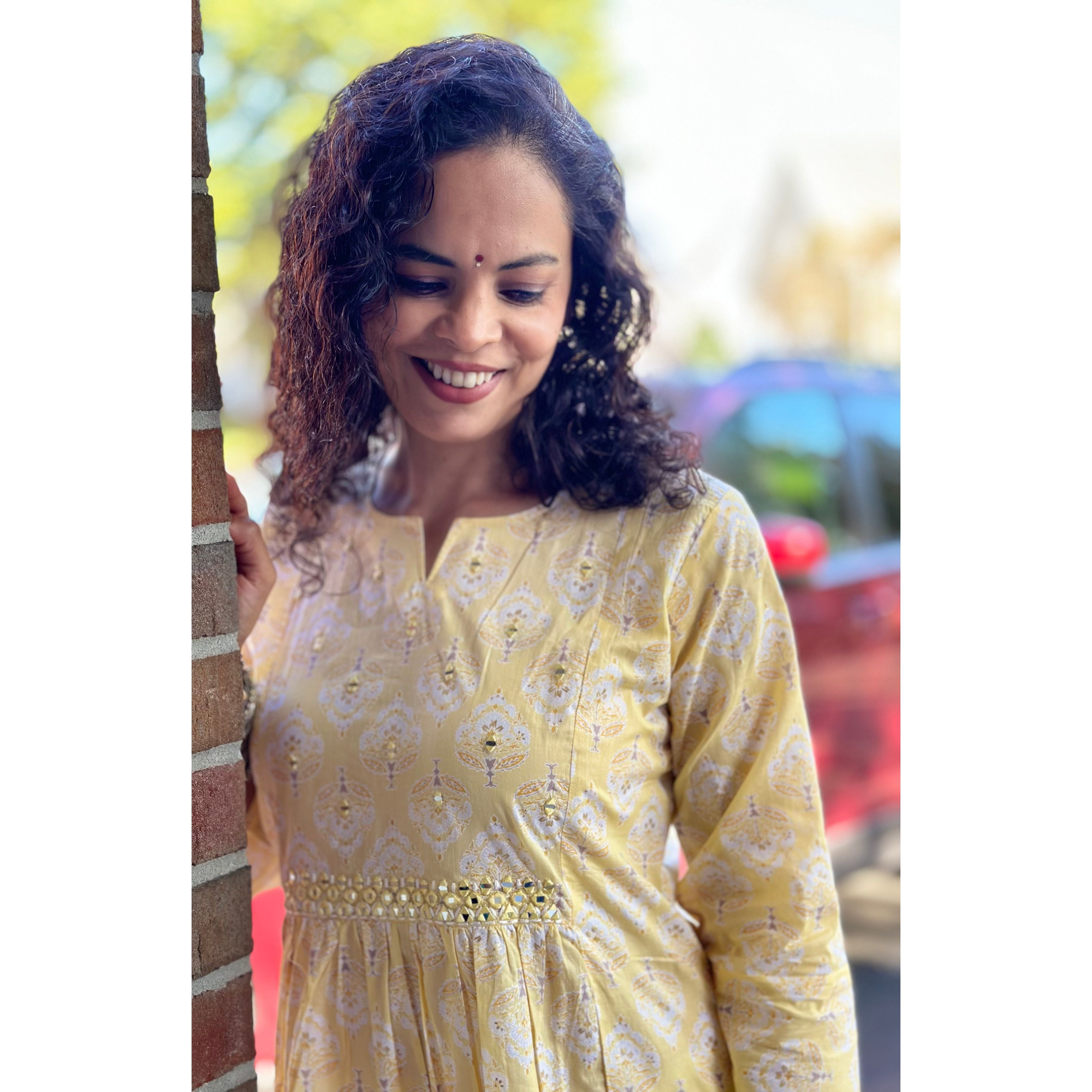 Stylish Yellow and White Kurti with Elegant Mirror Embroidery - Perfect for Festivals, Parties & Casual Wear