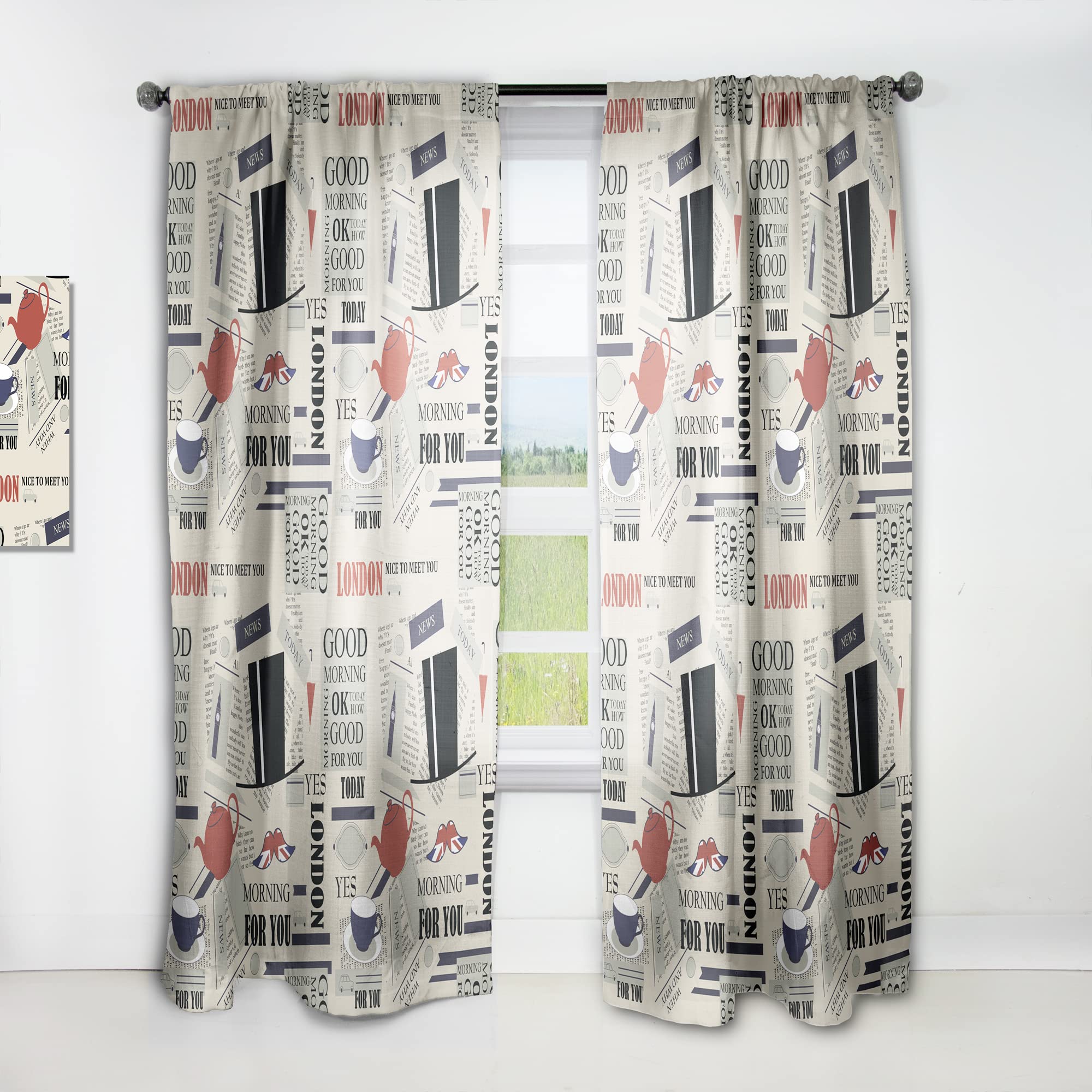Retro London Good Morning Thermal Insulated Curtains - 52x120 Inch Single Panel for Bedroom & Living Room - Vintage Style Window Drapes for Home Decor, Noise Reduction & Light Blocking