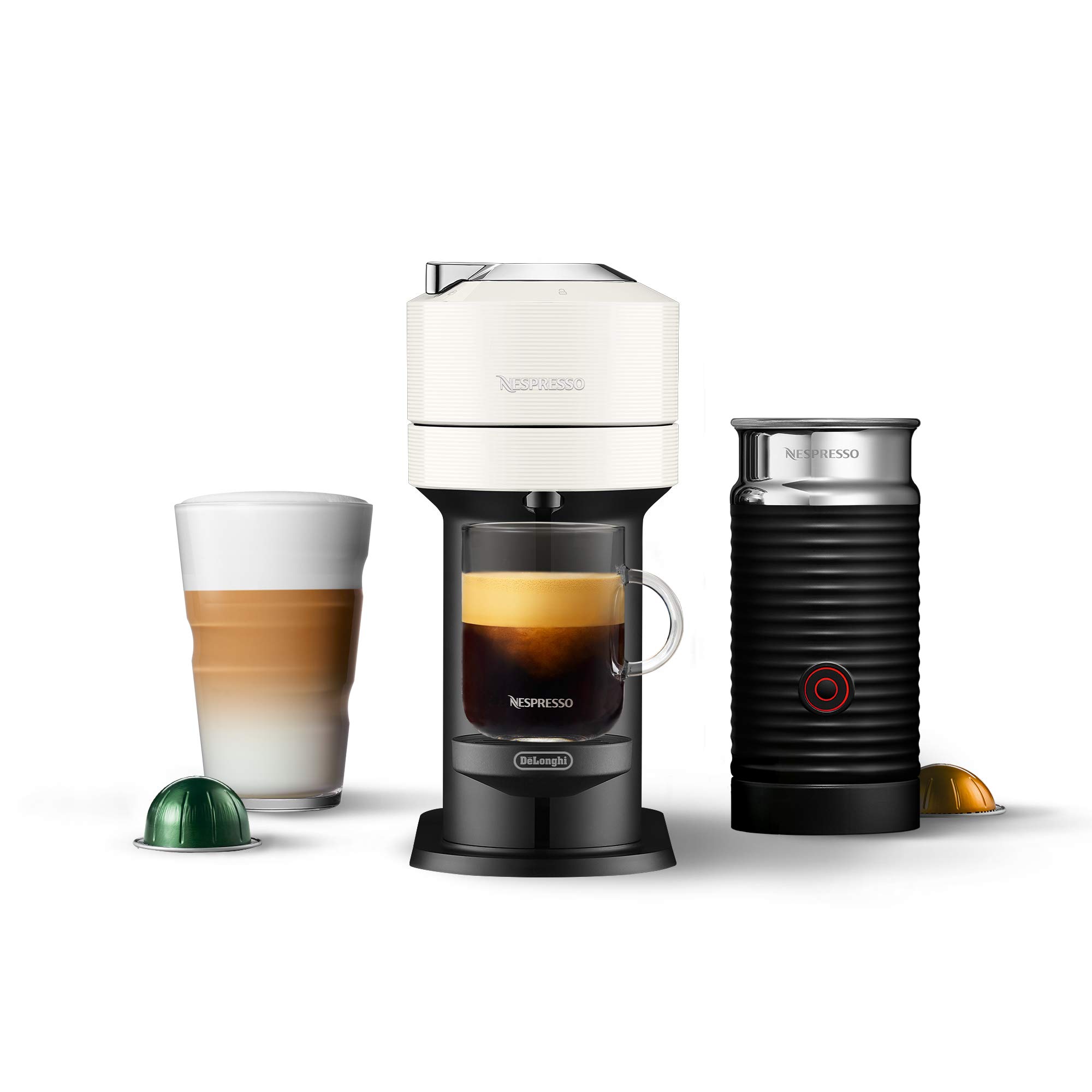 De'Longhi Nespresso Vertuo Next Coffee & Espresso Machine with Aeroccino Milk Frother - White | Single-Serve Pod Brewer for Home & Office Use