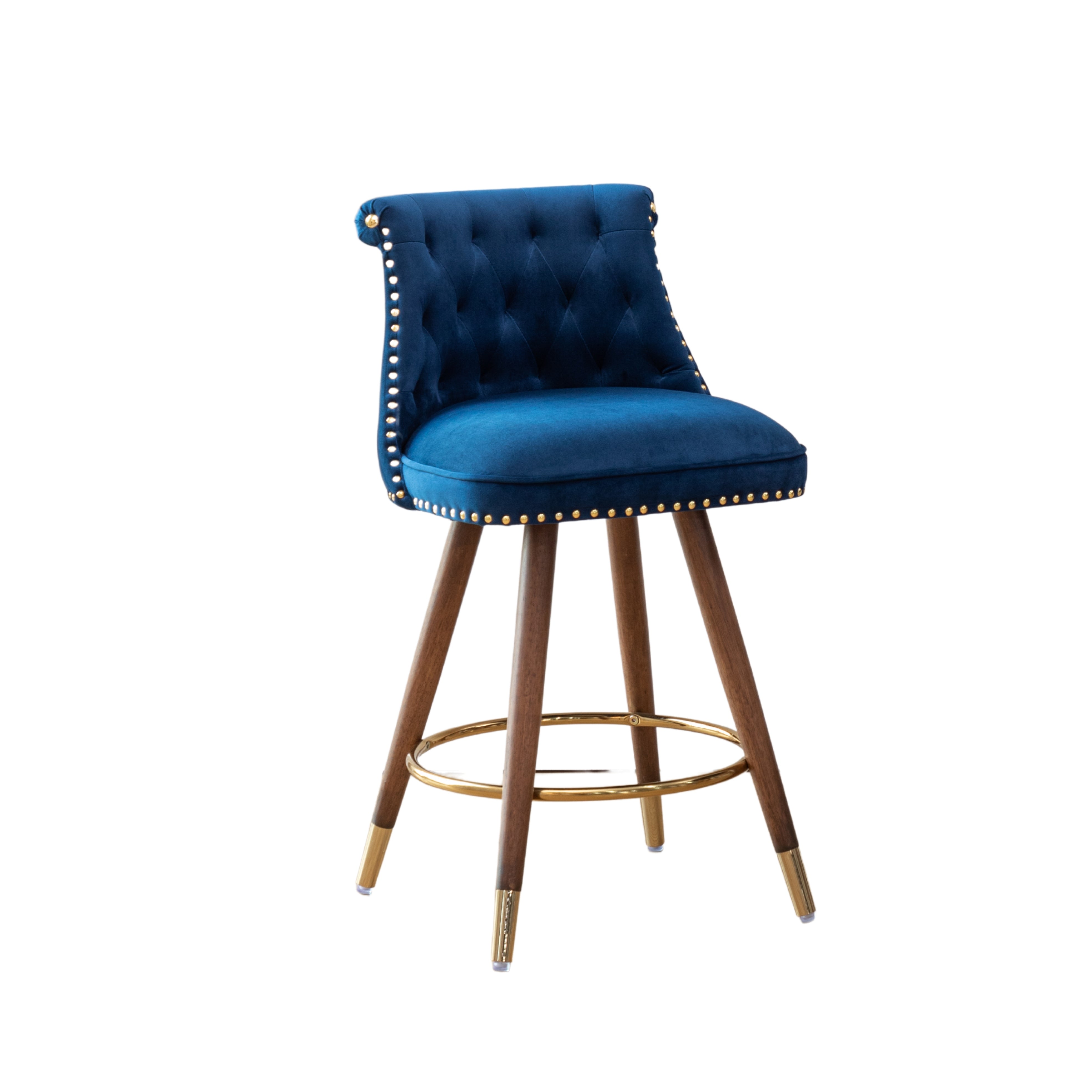 Roundhill Furniture Elvara Set of 2 Button Tufted Counter Stools with Nailhead Trim - Modern Kitchen Bar Stools for Breakfast Nook, Kitchen Island & Home Decor