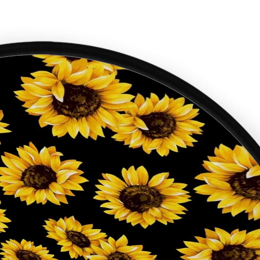 Modern Black Sunflower Round Area Rug - 3' Diameter Non-Slip Polyester Floor Mat for Living Room, Bedroom & Kids Play Area - Soft Yoga Mat Alternative for Home Decor & Playtime
