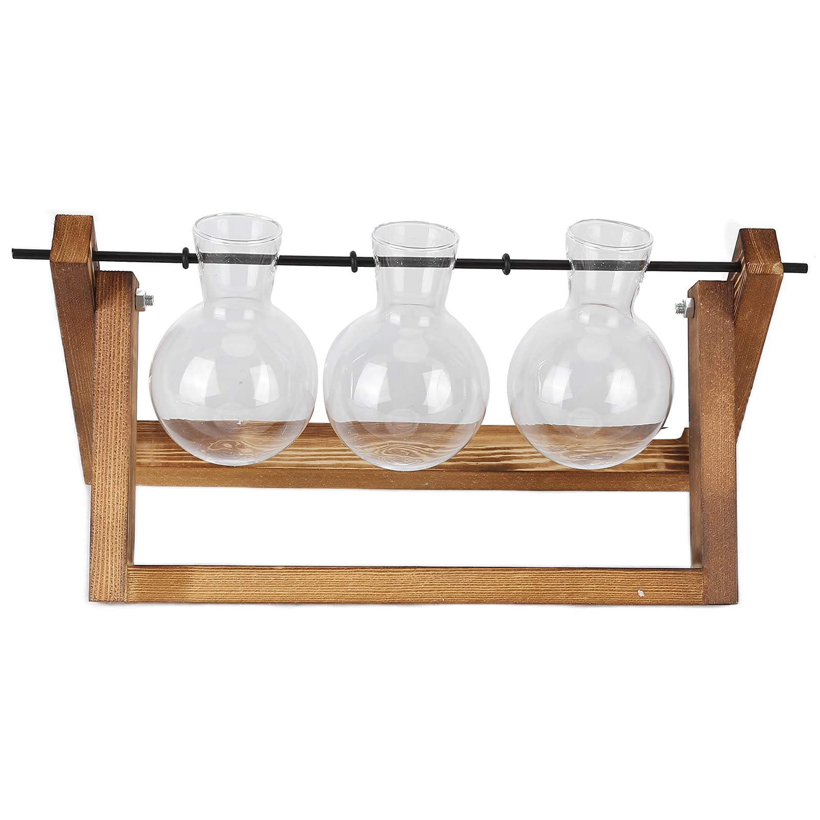 Sluffs Glass Terrarium with Wooden Stand - 3-Piece Tabletop Plant Vase Set for Succulents, Air Plants & Moss - Perfect for Home, Office Desk Decor & Indoor Garden Displays