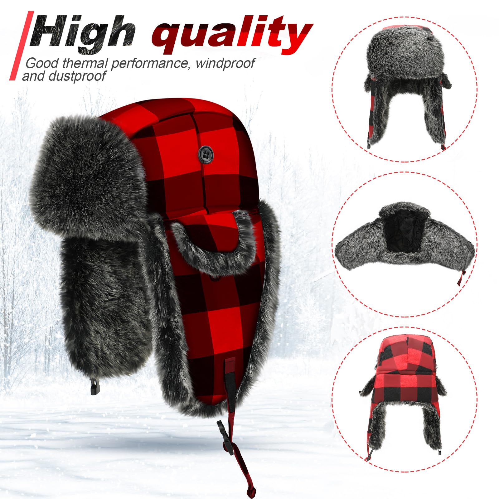 Syhood 2-Pack Unisex Plaid Ushanka Winter Hats with Ear Flaps - Warm Fleece-Lined Trapper Hat for Men & Women - Perfect for Skiing, Snowboarding & Cold Weather Outdoor Activities