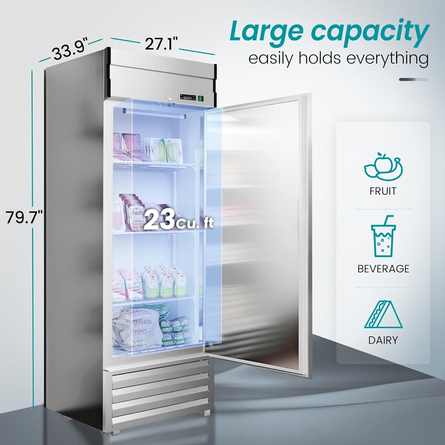 27'W Commercial Freezer Refrigerator 23 Cu. Ft - Dynamic Cooling with OmniSmart Temperature Control for Restaurants, Grocery Stores & Food Service Businesses