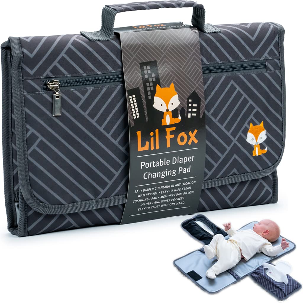 Lil Fox Portable Baby Changing Pad - Waterproof Diaper Changing Mat for Travel, Nursery & On-the-Go | Newborn Essentials, Baby Shower Gifts & Unisex Diaper Bag Must-Have | Perfect for Home, Daycare & Outdoor Use