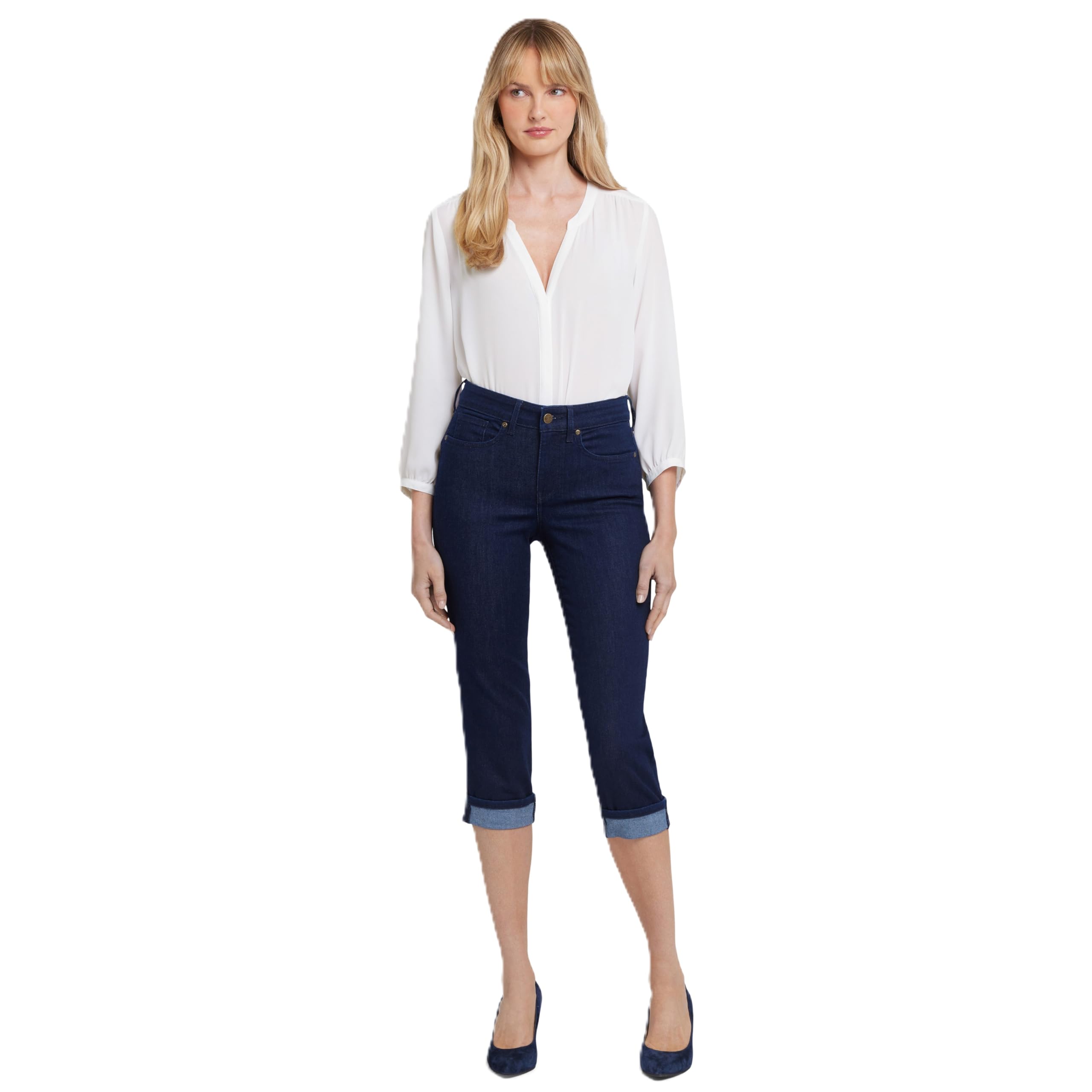 NYDJ Women's Marilyn Straight Crop Cuff Jeans - Slimming High Waist Stretch Denim Pants for Petite & Regular Sizes | Perfect for Work, Casual Outfits & Date Night