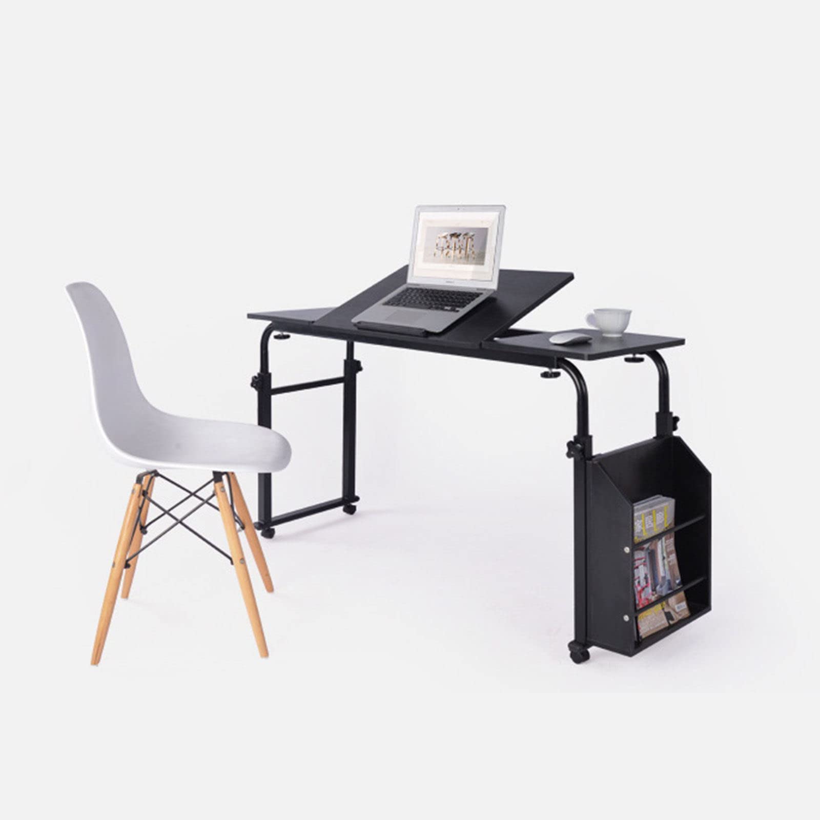 Cross Bed Laptop Desk with Wheels - Stretchable Mobile Stand Up Desk Tray, Study Writing Workstation with Storage Shelves for Bedroom, Dining Room, Living Room - Perfect for Home Office, Gaming, and Remote Work