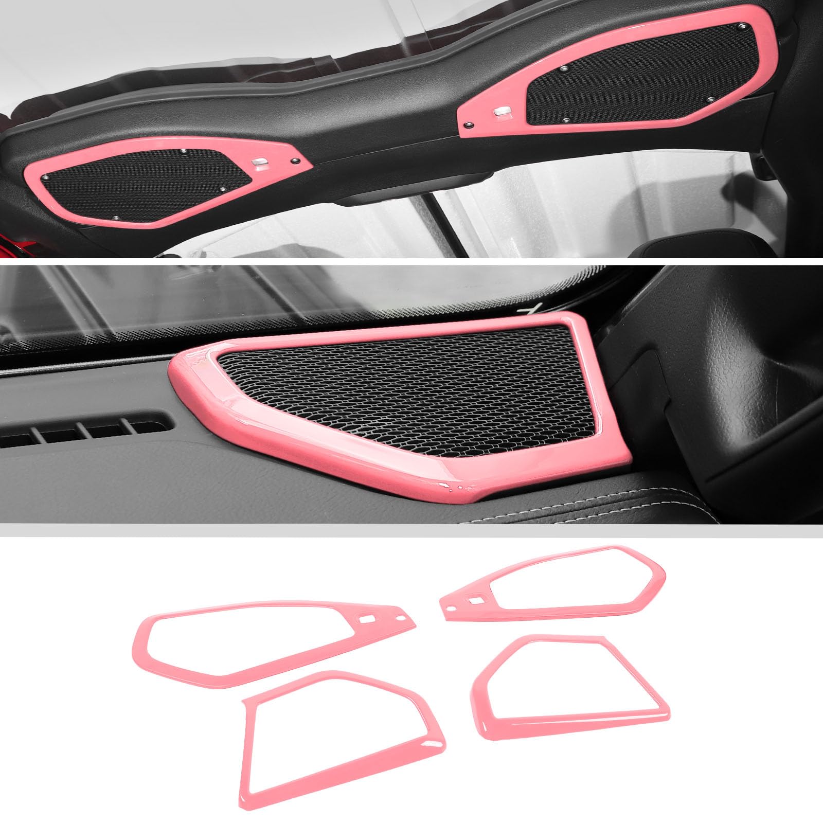 Jeep JL JLU & Gladiator JT Speaker Audio Player Trim Top & A Pillar Cover Trim - ABS Interior Accessories (4PCS, Pink) | Compatible with 2024-2025 Jeep Wrangler JL JLU & Gladiator JT 4xe | Perfect for Car Audio Upgrades & Interior Customization