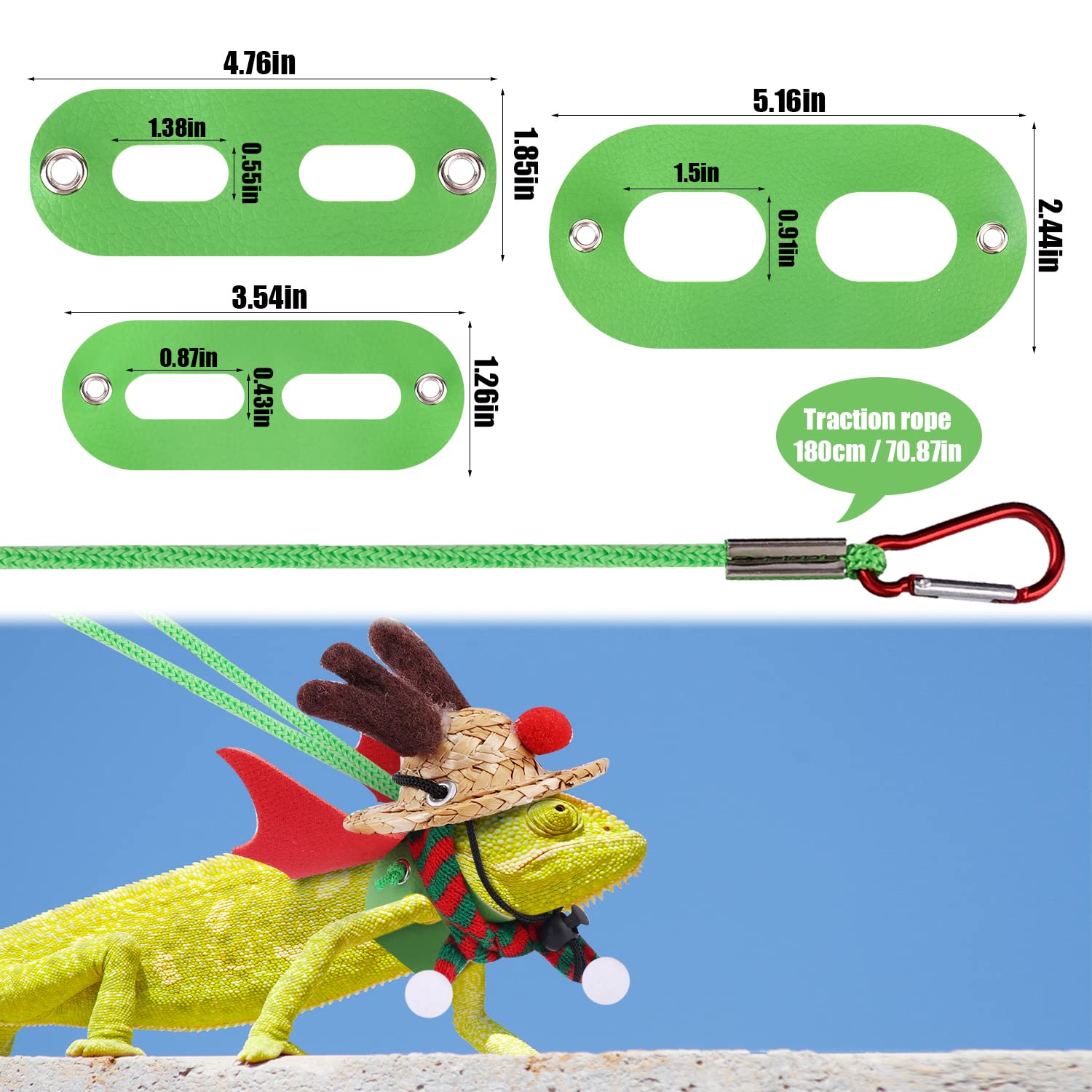 Bearded Dragon Christmas Costume Set - Santa Hat, Scarf & Leash for Reptile Holiday Cosplay (Green & Red) - Perfect for Festive Pet Photos