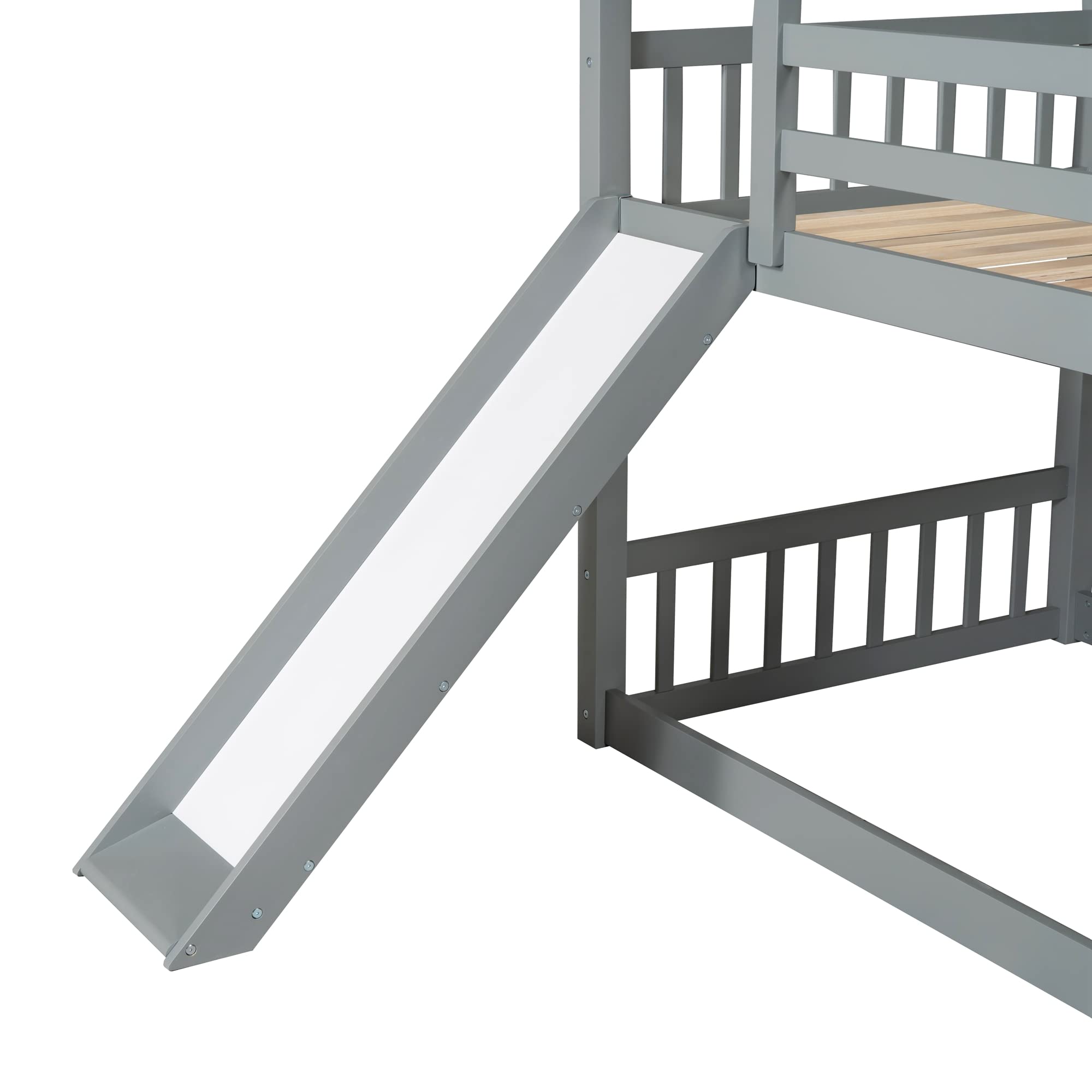 Convertible Twin Over Twin Bunk Bed with Slide & Ladder - Gray & Pine Wood - Transforms into 2 Separate Platform Beds - Perfect for Kids' Bedrooms, Guest Rooms & Small Spaces