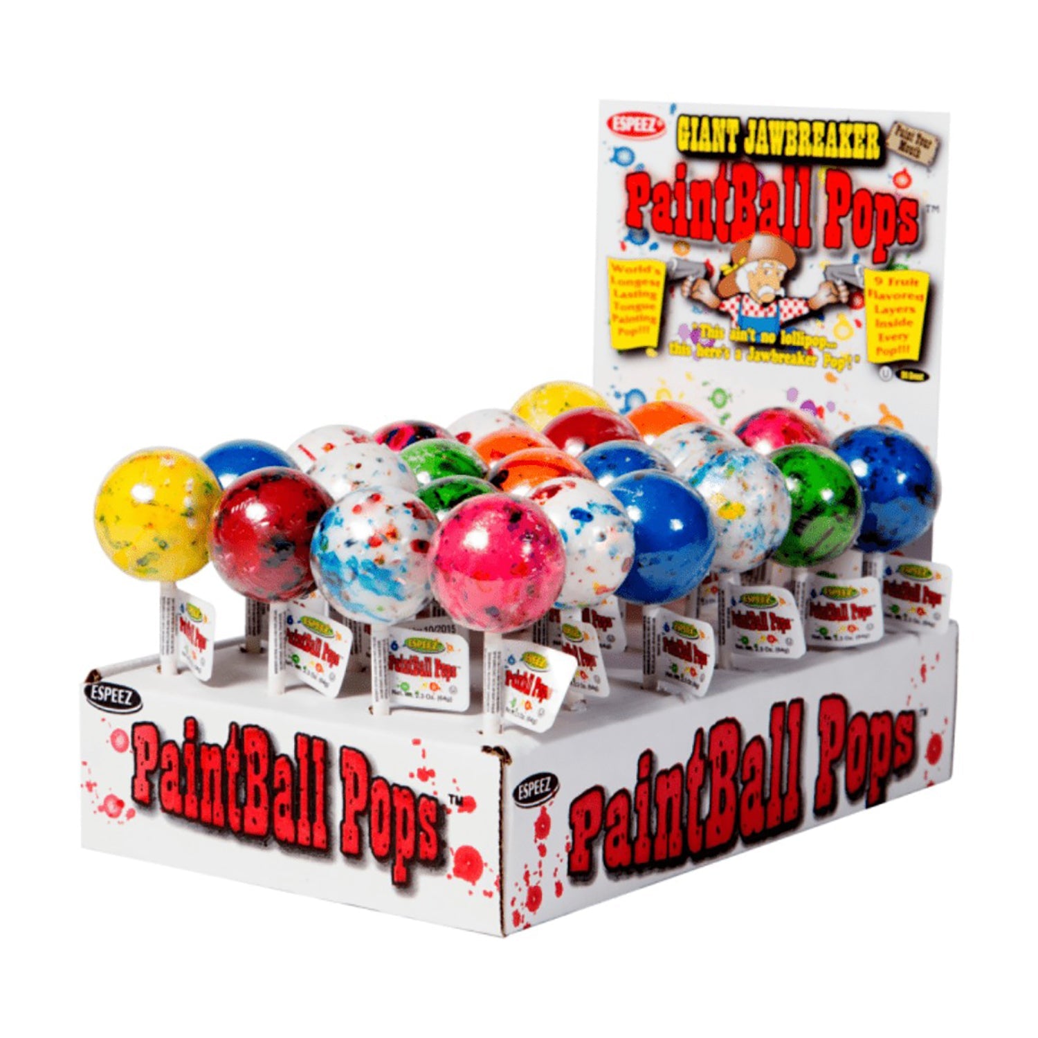 Espeez Mega PaintBall Pops Jawbreaker Candy - 12 Count Box | Fun Party Favors, Halloween Treats & Office Snacks