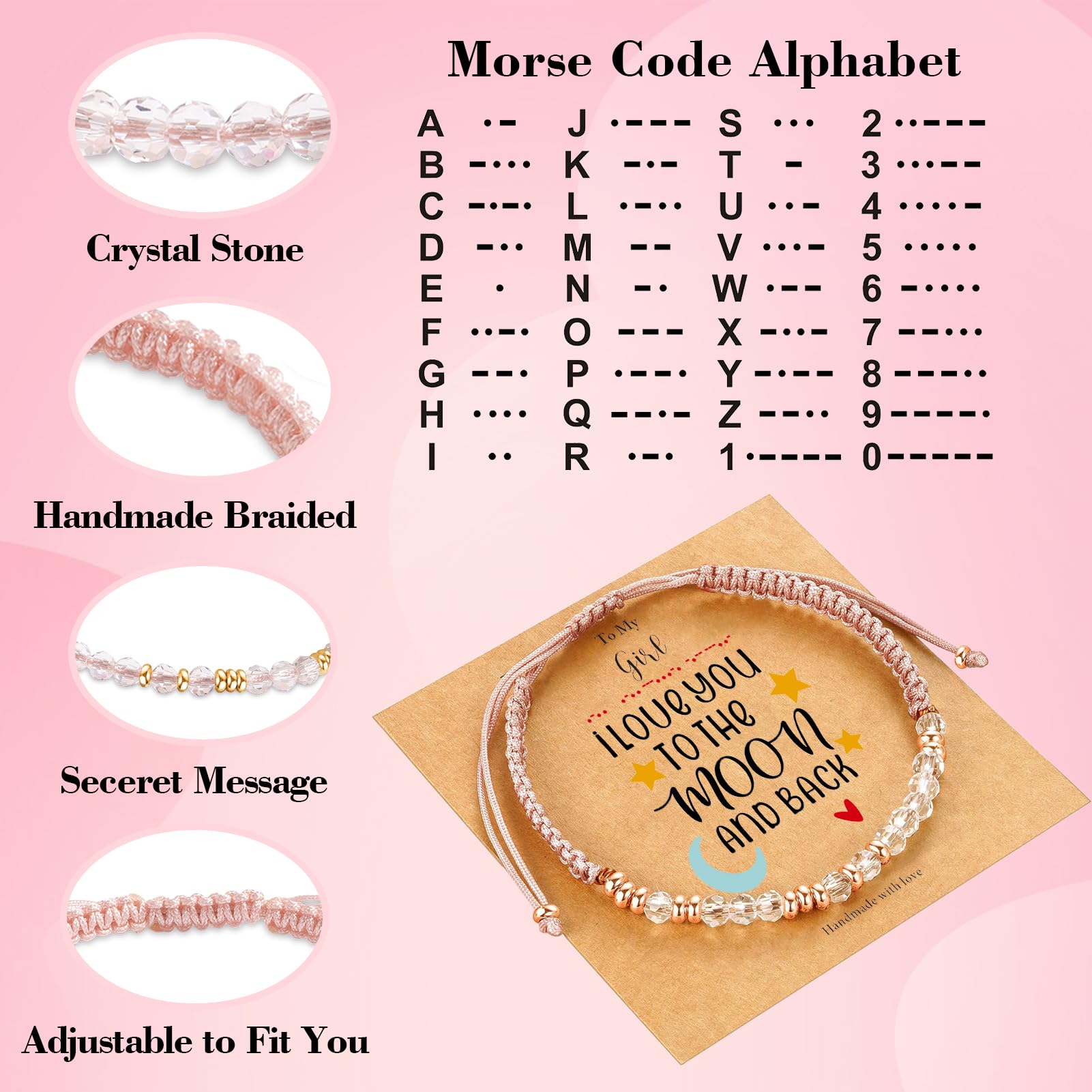 Pink Morse Code Bracelet for Women & Teens - Easter, Birthday, Graduation Gift from Aunt - I Love You Message - Perfect for Niece, Daughter, or Friend - Great for Daily Wear & Special Occasions