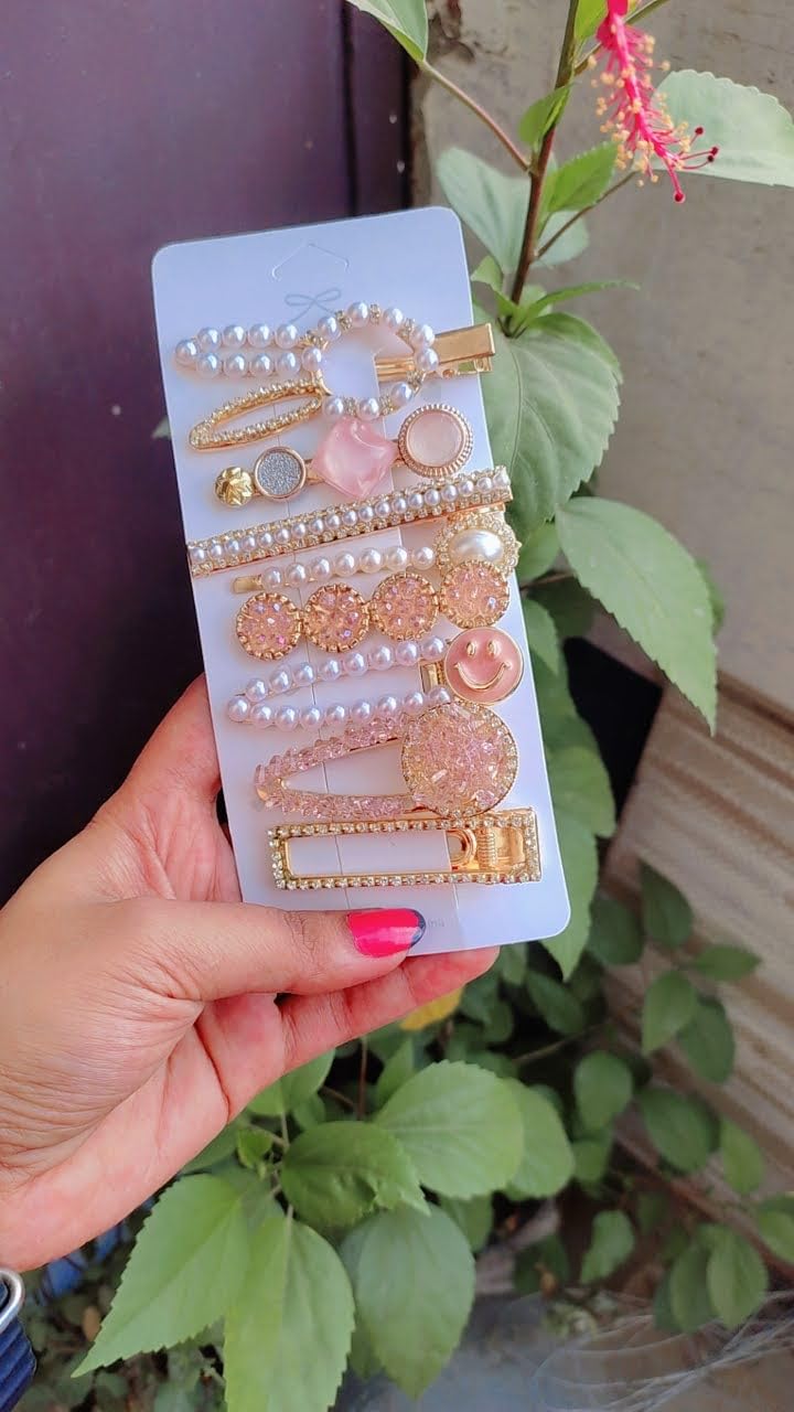 SIA VENDORS® Handmade Pearl Hair Clips - Elegant Alligator Bobby Pins & Barrettes for Women & Girls (16-Piece Set, Barbie Pink) - Perfect for Weddings, Parties & Everyday Hair Styling