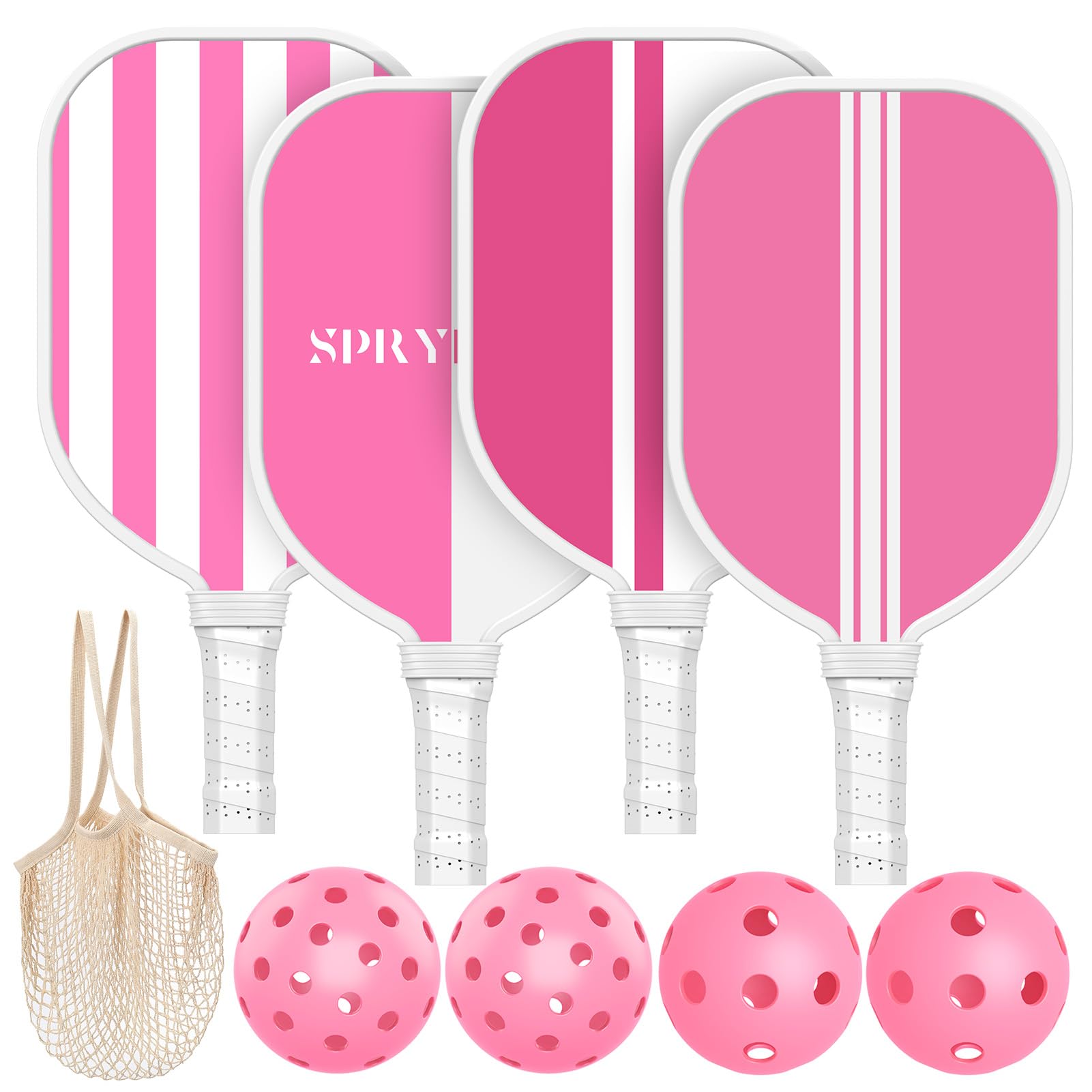 **USAPA Approved Pink Pickleball Paddles Set of 4 with 4 Balls & Carry Bag - Premium Wooden Paddles, Ergonomic Cushion Grip - Perfect for Women, Youth & Beginners - Indoor & Outdoor Play, Gifts for Pickleball Lovers**