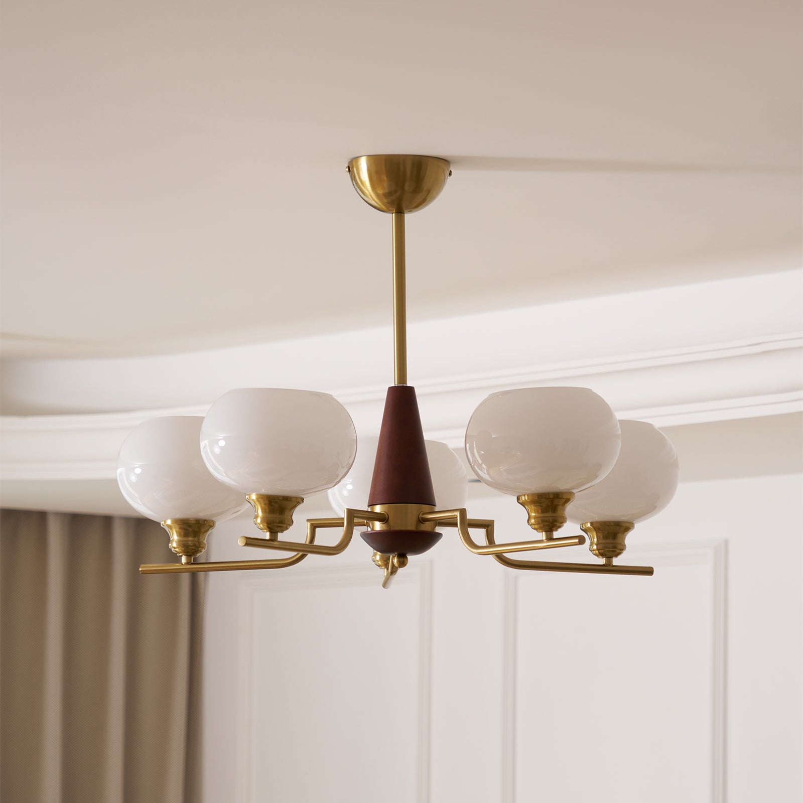 Celeste Sphere Walnut Wood Chandelier - Modern Handcrafted Wooden Ceiling Light Fixture for Dining Room, Bedroom, Living Room Decor