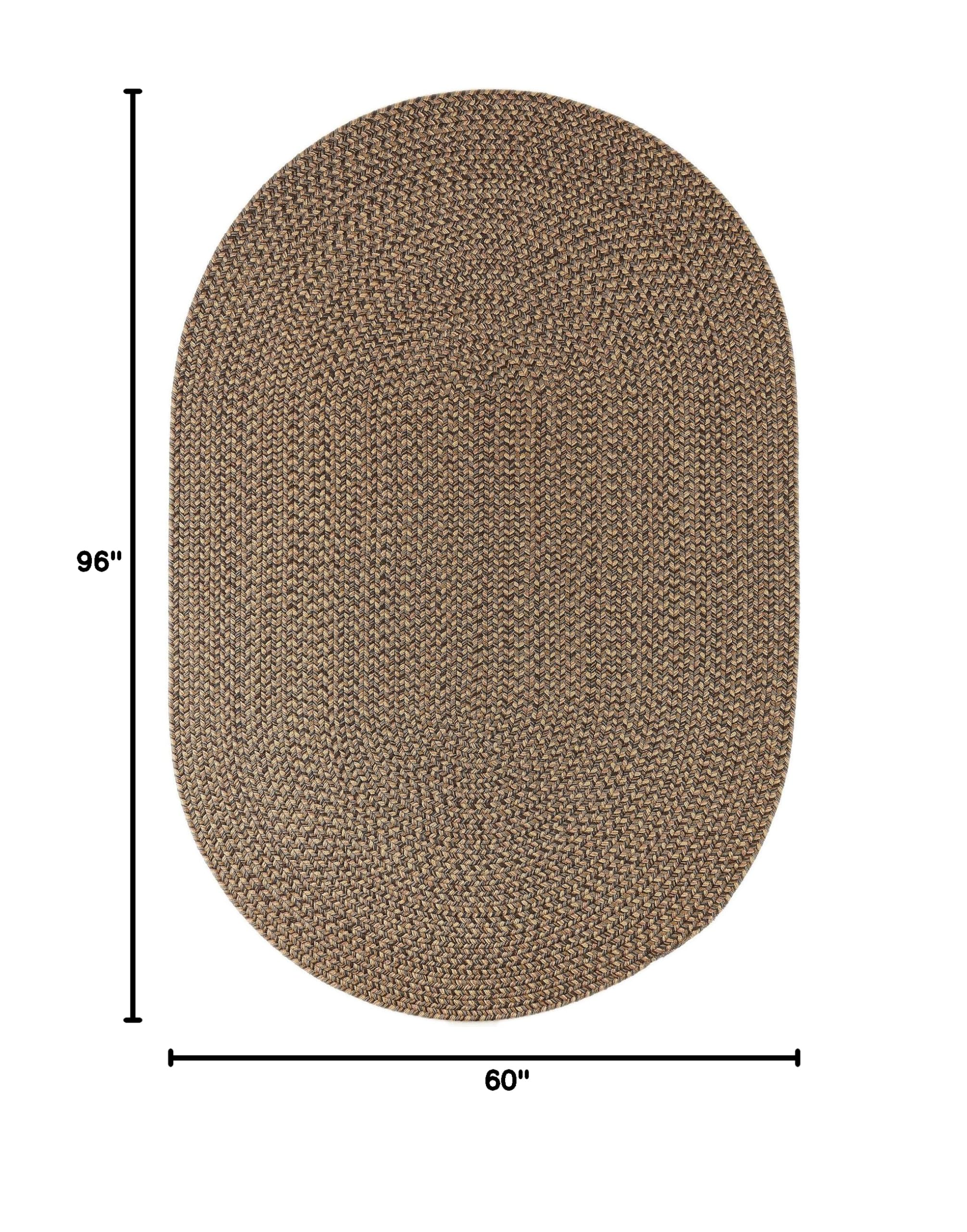Sanibel Braided Area Rug 5' x 8' Oval - All-Weather Indoor/Outdoor Rug, Classic American-Made Jute Carpet in Brown - Perfect for Living Room, Patio or Bedroom Decor