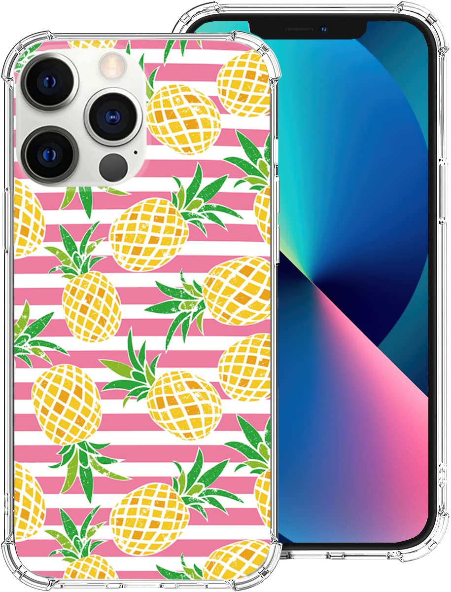 Cute Pineapple Pattern Clear Soft TPU Case for iPhone 13 Pro (6.1 Inch) - Slim Fit Protective Phone Cover with Pink Stripe Design for Women & Girls | Perfect for Everyday Use, Travel & Gifts