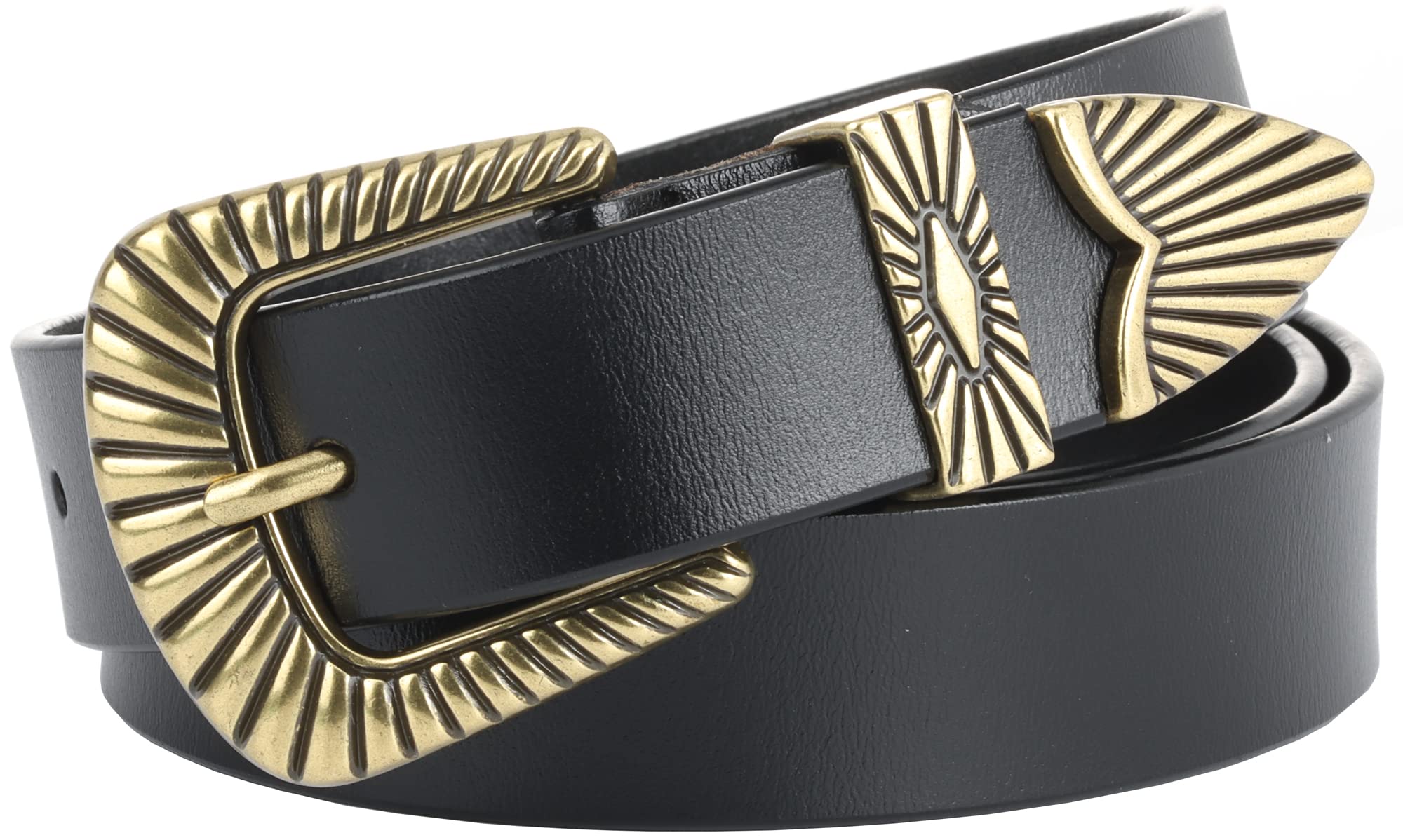 ALAIX Women's Leather Belts with Silver & Gold Buckle - Stylish Black Western Belts for Jeans & Pants | Perfect for Casual Outfits, Office Wear & Western Fashion
