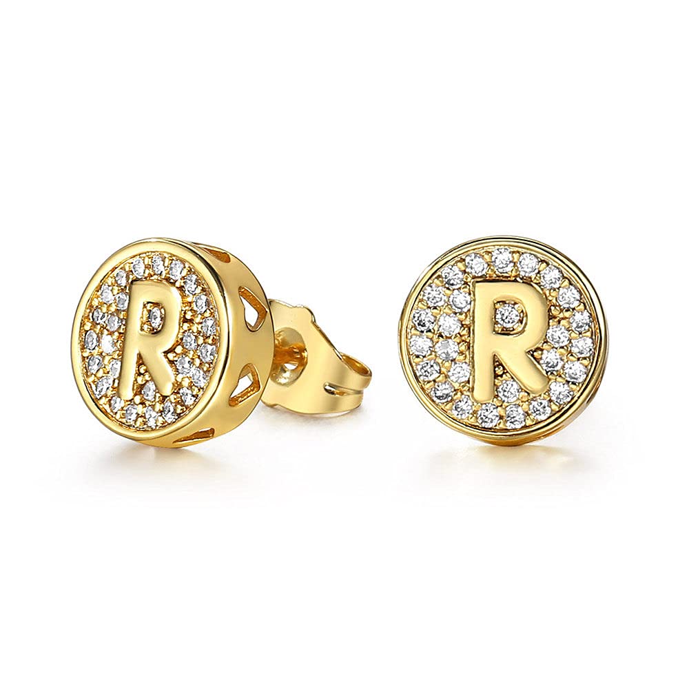 Trendy Gold Plated Alphabet A-Z Initial Letter Stud Earrings with CZ Stones - Personalized Jewelry Gift for Women & Girls | Valentine's Day, Birthday, Anniversary Gift Idea