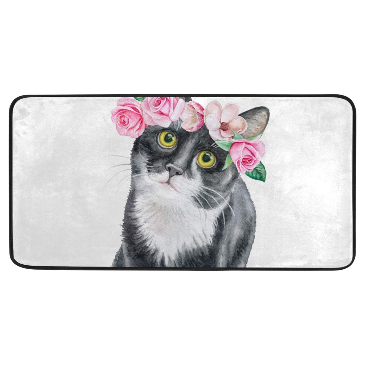 Non-Slip Cute Cat with Wreath Doormat - Indoor/Outdoor Entry Rug for Shoes, Pets & Garden - Easy Clean Multi-Purpose Floor Mat for Mudroom, Front Door & Patio - Perfect for Home, Office & Seasonal Decor