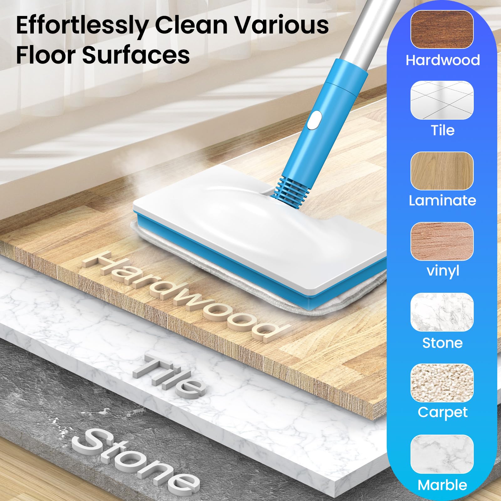 **Z7 Steam Mop for Floor Cleaning - 13-in-1 Multi-Surface Steam Cleaner for Tile, Grout, Hardwood, Laminate, Furniture, Couch, Clothes & Carpet | Corded Floor Steamer Machine (Blue) | Perfect for Home, Kitchen, Bathroom & Car Detailing**