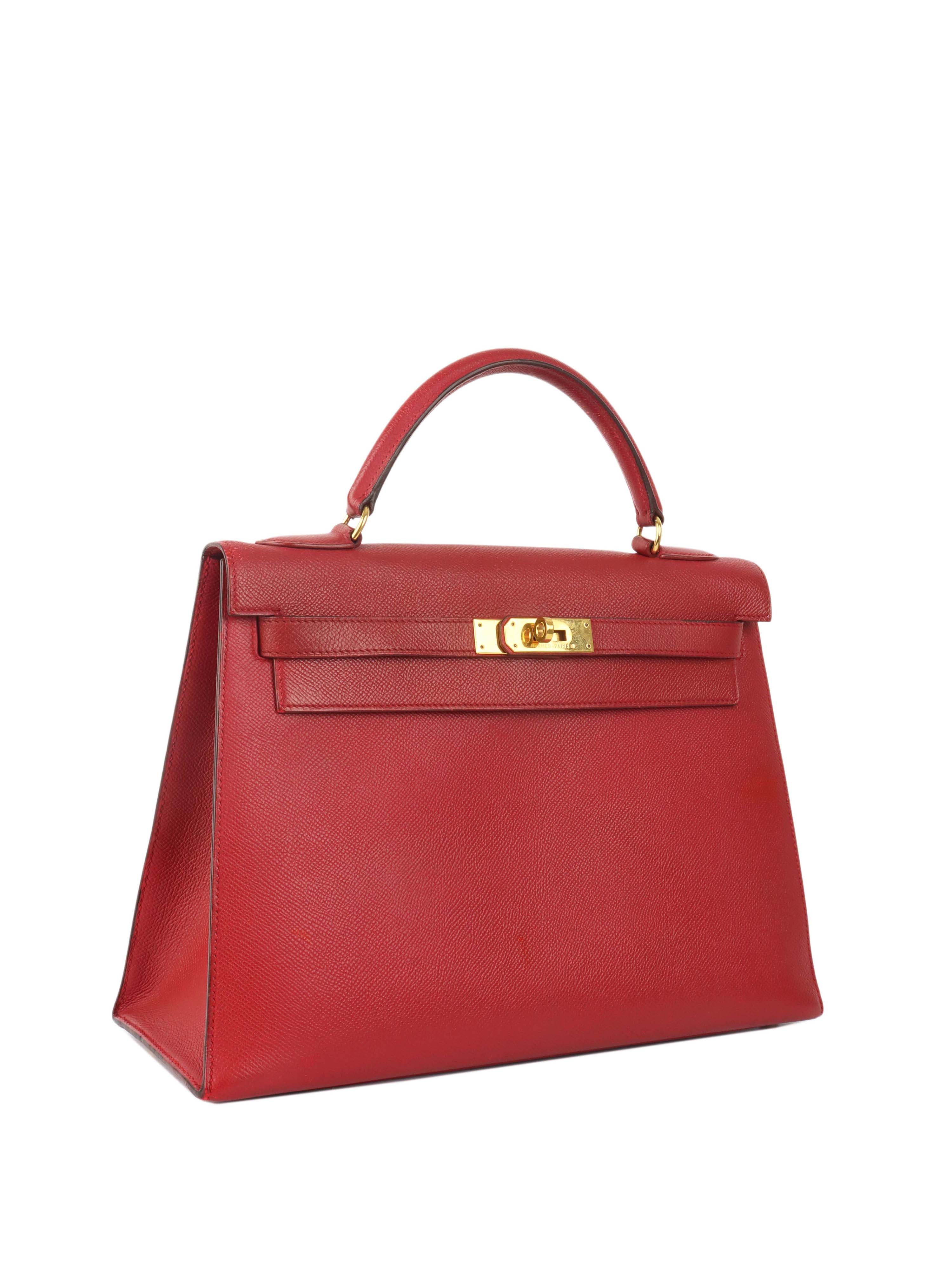 Authentic Hermes Kelly 32 Bag Rouge H Red Gold Hardware 1994 Vintage - Luxury Handbag for Women, Perfect for Parties & Special Occasions