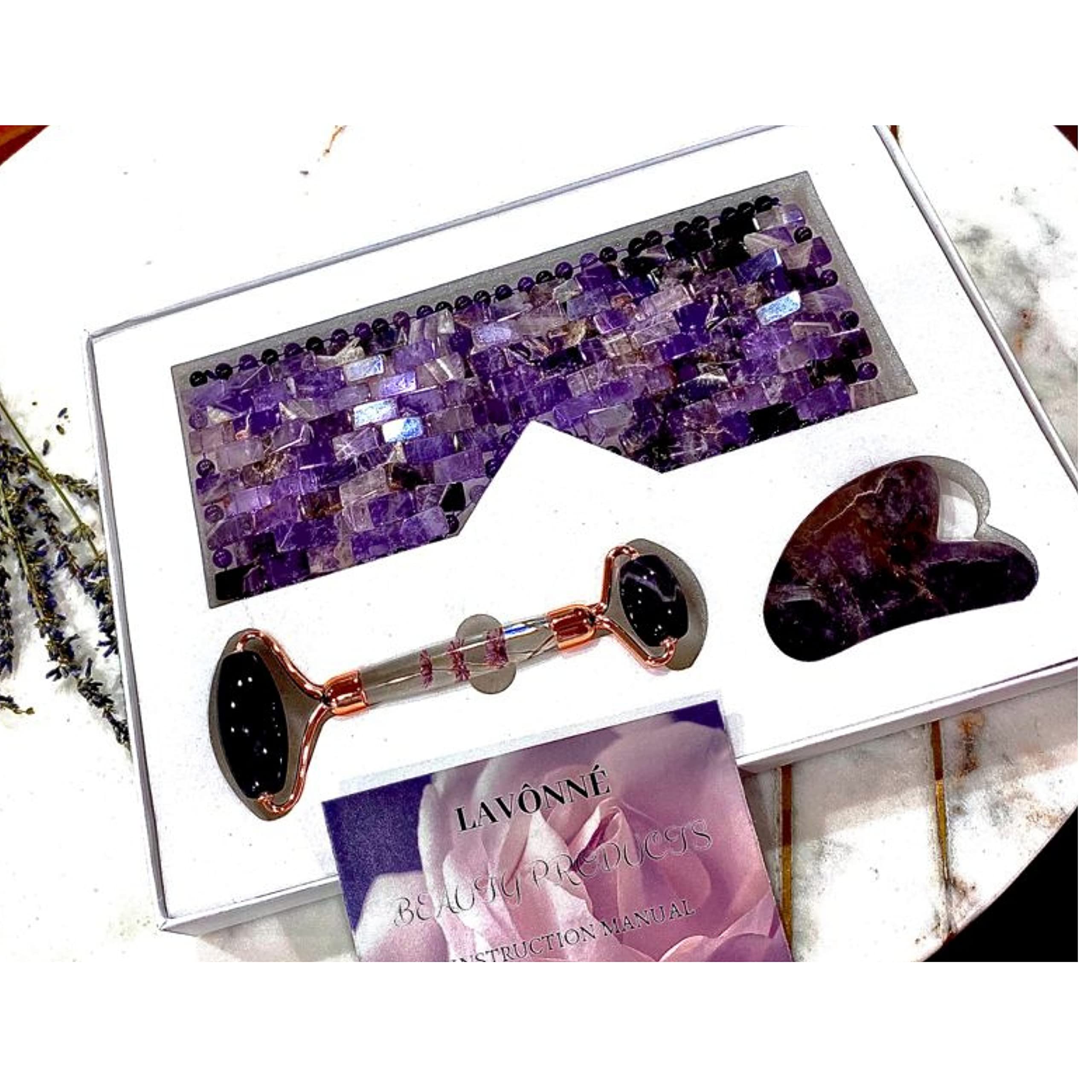 Amethyst Spa Gift Set for Women - Relaxation & Self-Care Kit with 3 Purple Crystal Pieces | Perfect Birthday, Anniversary & Spa Day Gifts for Her