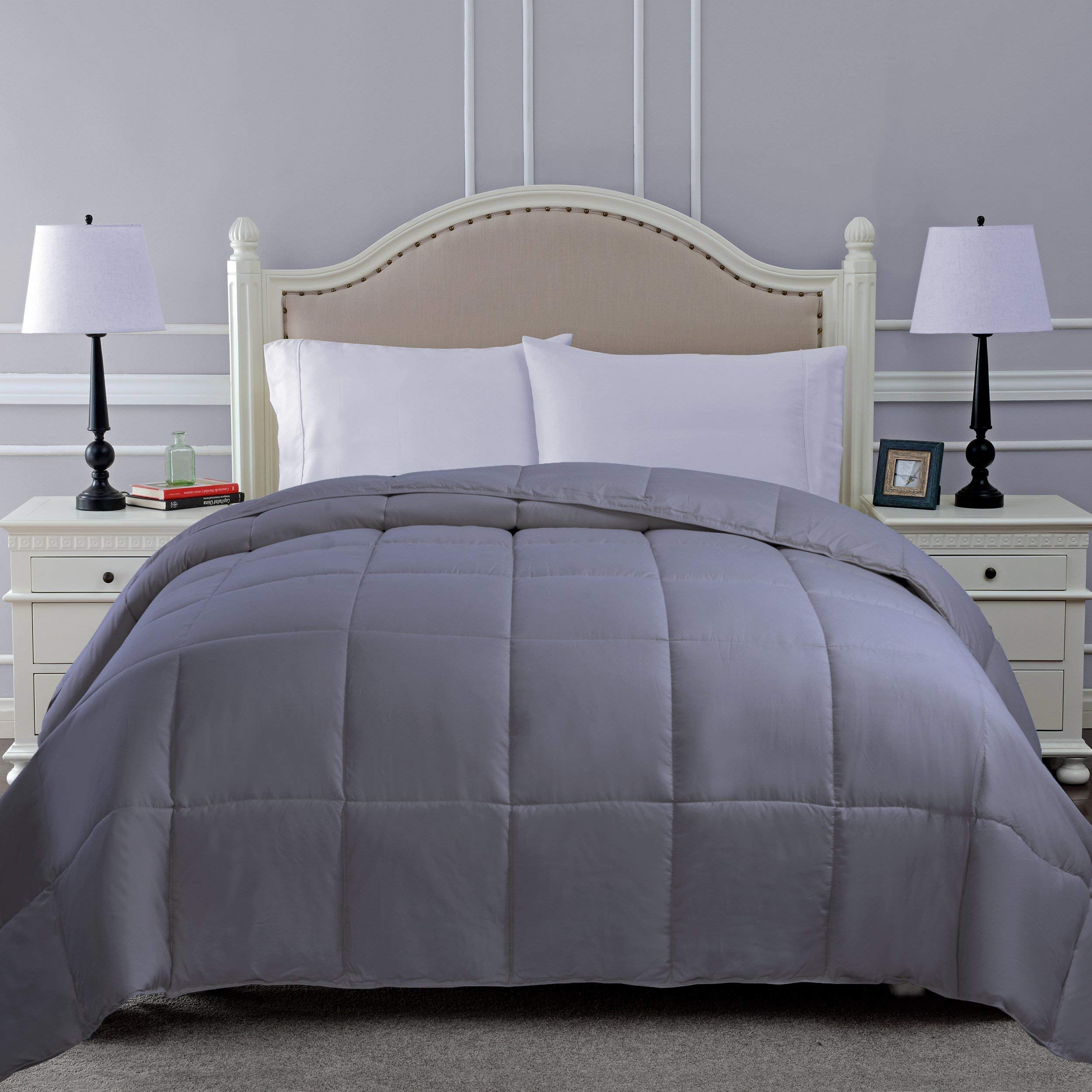 All-Season Cotton Comforter - Ultra Soft & Machine Washable Winter Warm Quilted Duvet Insert with Corner Tabs | Wavy Box Stitching | Silver Color | Cal King/King Size | Perfect for Cozy Bedrooms, Guest Rooms & Cold Weather Comfort
