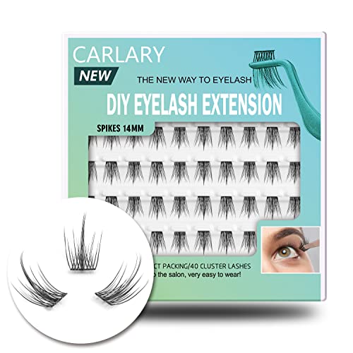 DIY Eyelash Extension Kit - 40 Reusable Natural Fluffy Wispy Individual Eyelash Clusters (C Curl, 14mm Spikes) for Home & Professional Use - Perfect for Bridal, Party & Everyday Glam Makeup Looks