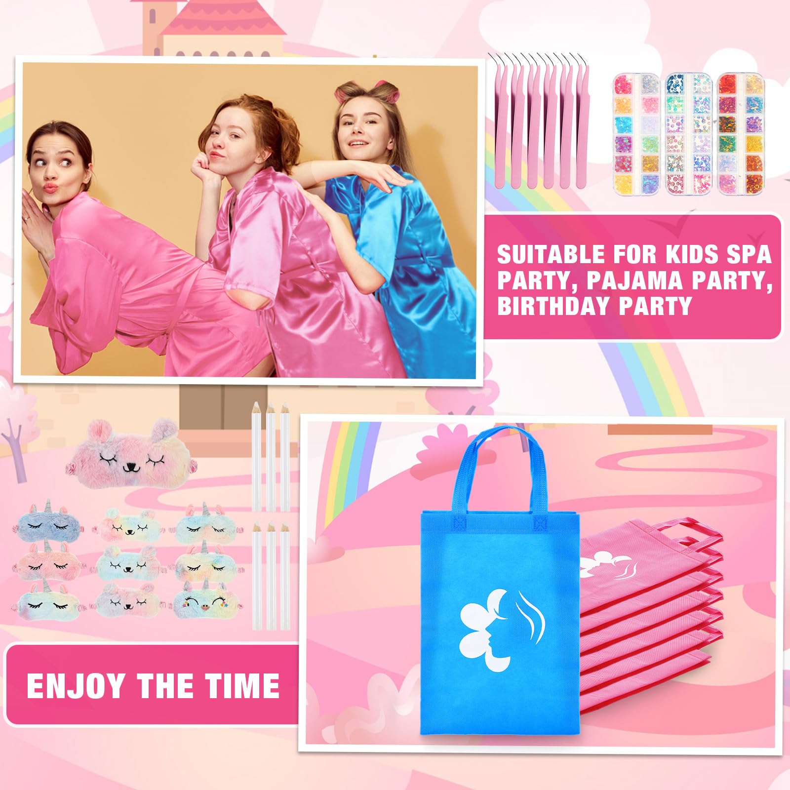 Toulite 10 Sets Girls Spa Birthday Party Supplies - Kids Satin Robes & Nail Salon Kit Accessories for Spa Party Favors | Perfect for Birthday Celebrations, Sleepovers & DIY Home Spa Days