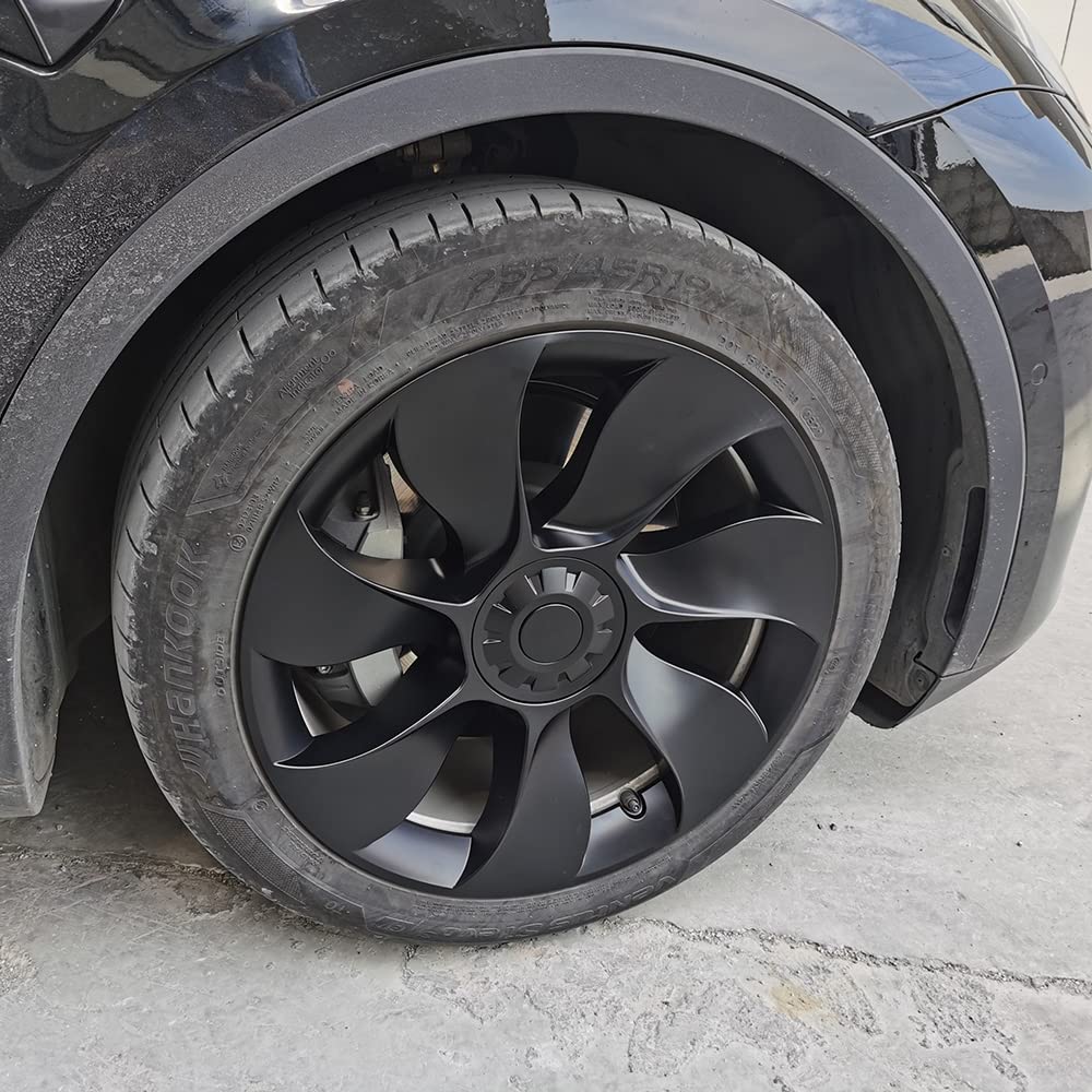 EVBASE Model Y 19-Inch Überturbine Wheel Cover Set (4PCS) - Matte Black Replacement Caps for Tesla Model Y - Enhance Style & Protection for Daily Driving & Road Trips