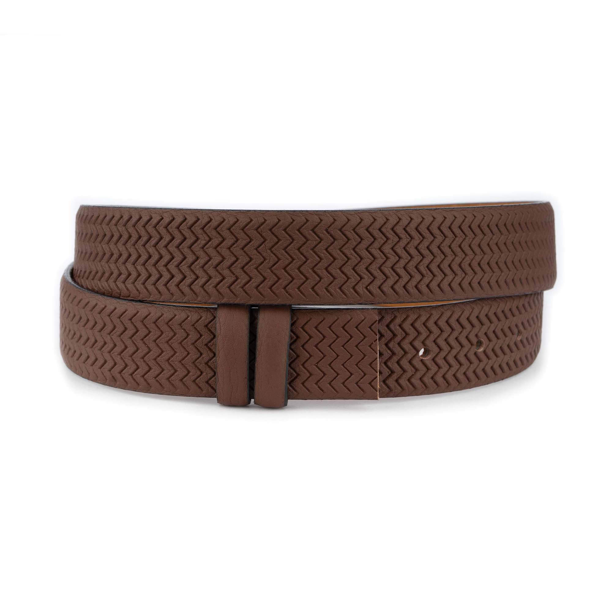 Men's Genuine Leather Belt Strap - Brown Zig Zag Texture - Compatible with Dunhill Buckles - Perfect for Business Casual & Formal Attire