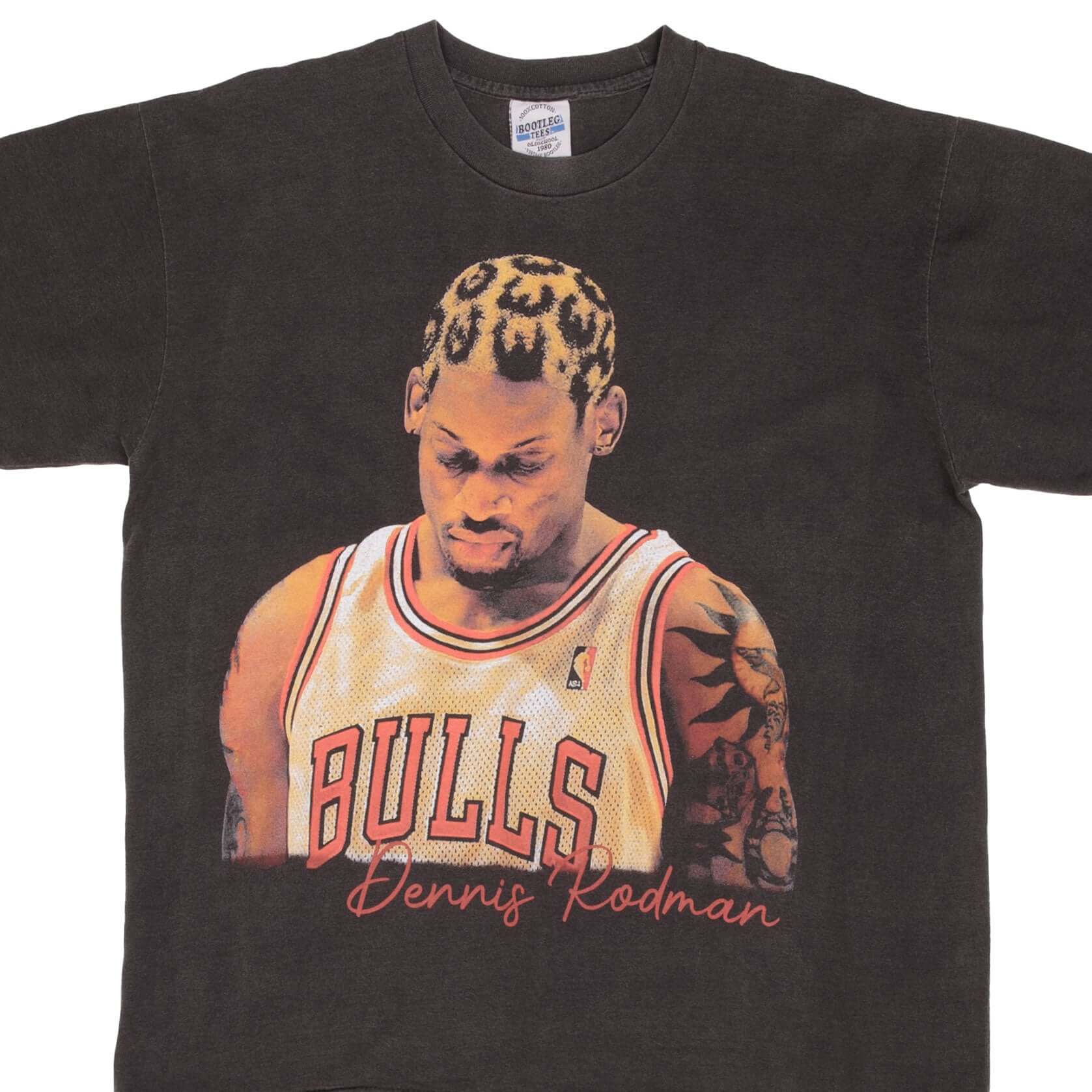 Vintage NBA Dennis Rodman Chicago Bulls Bootleg Tee Shirt - Large Size, Single Stitch - Perfect for Basketball Fans & Retro Streetwear Outfits