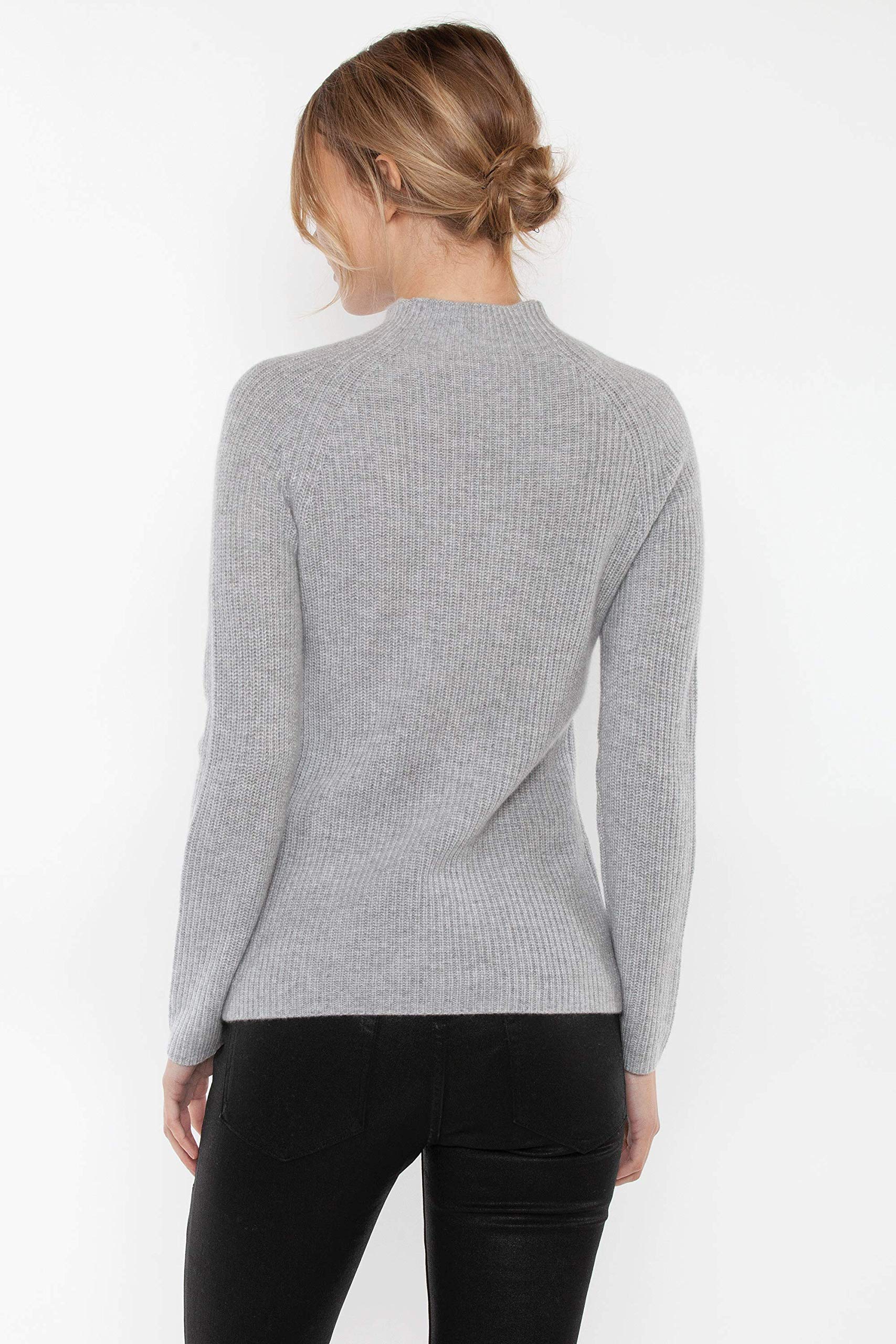 JENNIE LIU Women's 100% Pure Cashmere Chunky Rib Funnel Neck Long Sleeve Sweater - Soft Winter Warm Pullover for Office, Date Night & Holiday Outfits