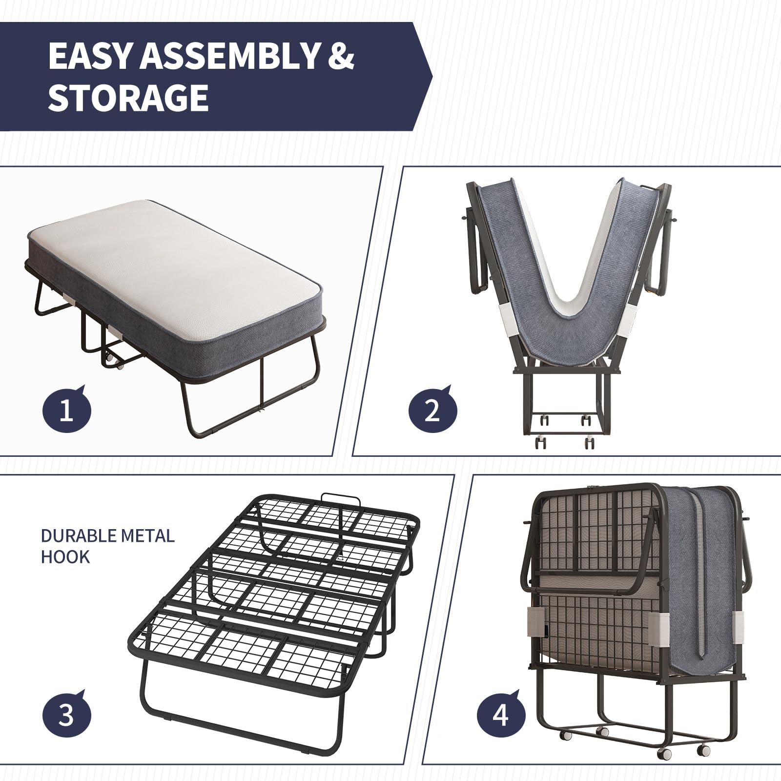 **Foldable Twin Size Bed with 4