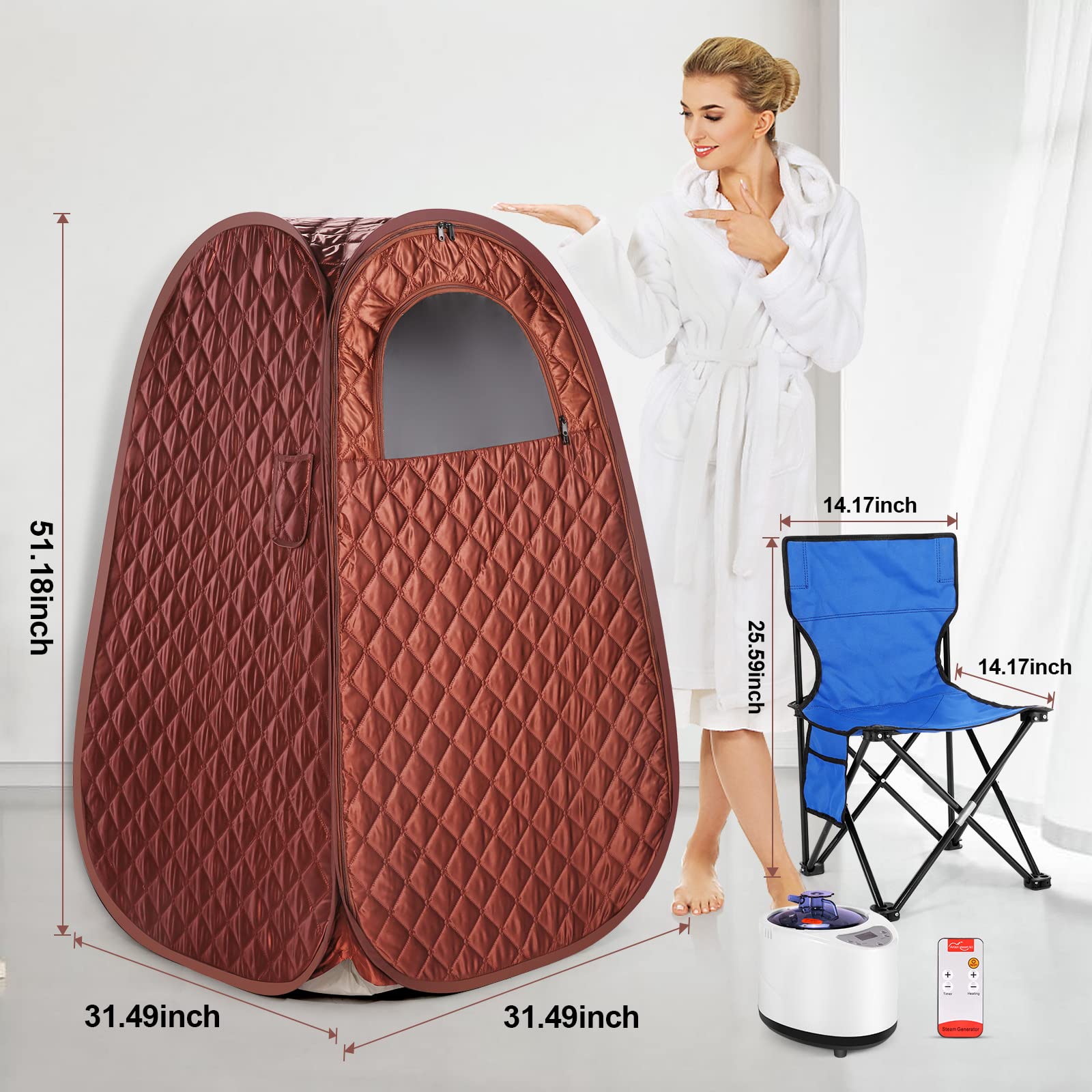 Portable Steam Sauna Tent for Home - 2.6L 1000W Steamer with 90 Minute Timer, Chair & Remote Control | Personal Relaxation, Detox & Weight Loss Therapy