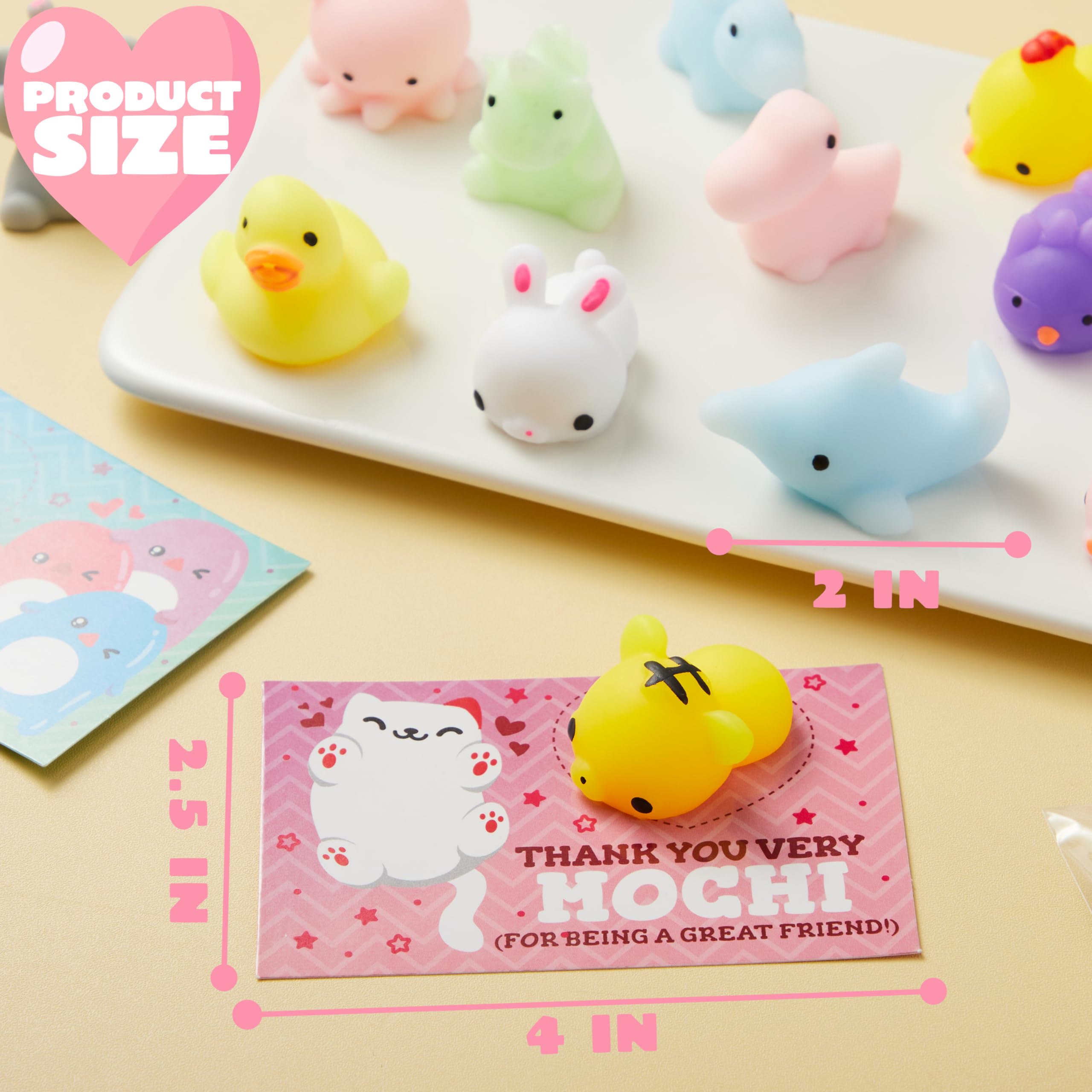 JOYIN 28 Pack Kawaii Mochi Squishy Toys with Gift Cards - Stress Relief Fidget Toys for Kids, Classroom Prizes, Party Favors & Sensory Play - Perfect for Birthday Gifts, School Rewards and Anxiety Relief