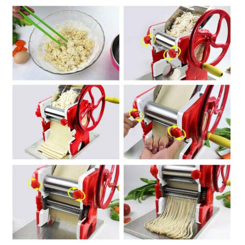 CNCEST Manual Pasta Maker Machine - Stainless Steel & Iron Noodle Roller with 0.5-5mm Thickness Adjustable, 16cm Wide for Homemade Pasta (Red) | Perfect for Italian Cuisine, Family Cooking & Restaurant Use