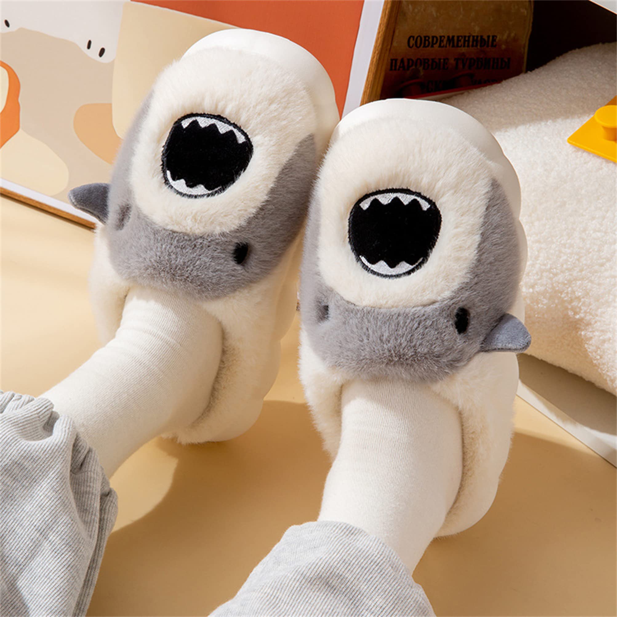 Cozy Winter Animal Slippers for Women & Men - Shark Design Non-Slip Indoor/Outdoor House Shoes for Home, Beach & Casual Wear