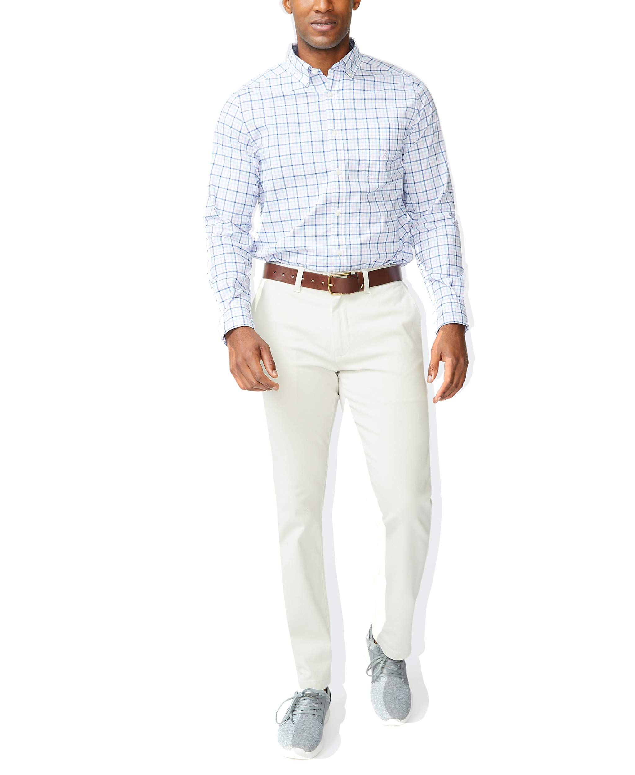 Nautica Men's Classic Fit Flat Front Stretch Solid Chino Deck Pants - Comfortable Casual & Work Pants for Business, Office, and Everyday Wear