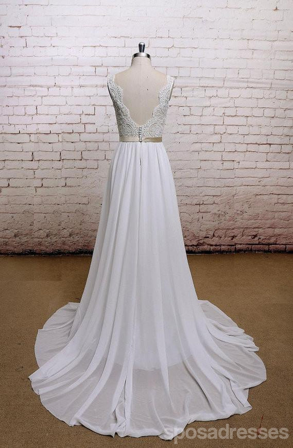 Elegant Backless V-Neck Cap Sleeve Lace Wedding Dress for Beach Brides - WD323 | Perfect for Destination Weddings, Beach Ceremonies & Summer Bridal Fashion