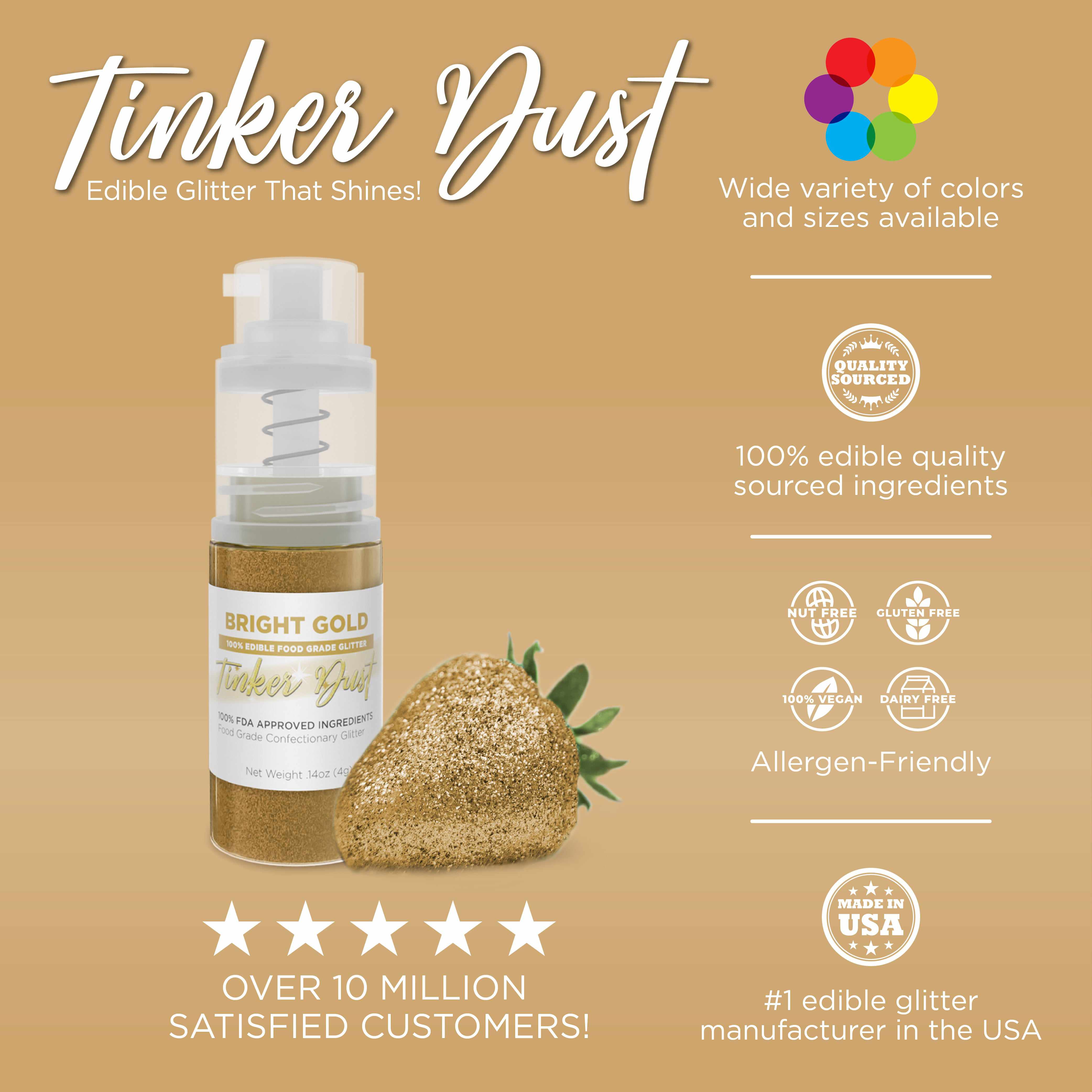 Tinker Dust® Bright Gold Edible Glitter Spray - 4g Pump Bottle for Cake Decorating, Cupcakes & Cocktails | Food Safe Sparkle Dust for Baking & Drink Garnish