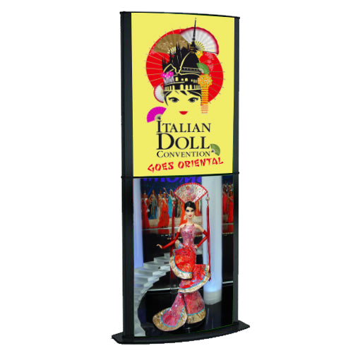 2 Tier Convex Sign Holder - Double Sided Poster Stand for 22x28 Graphics - Perfect for Retail Stores, Trade Shows & Event Displays
