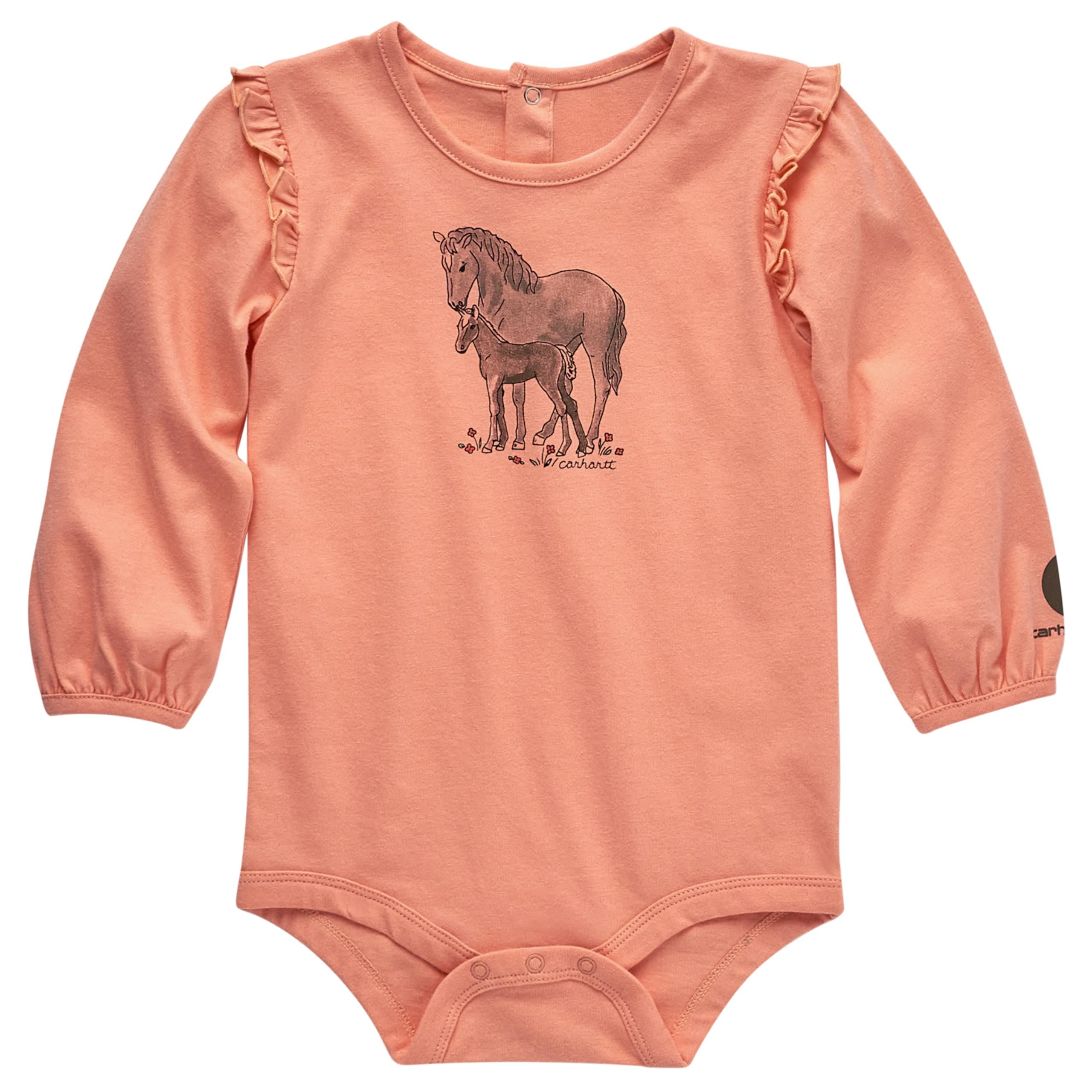 Carhartt Girls Cotton Long Sleeve Ruffle Shoulder Bodysuit - Soft & Comfortable Baby Onesie for Everyday Wear, Playdates & Photo Shoots
