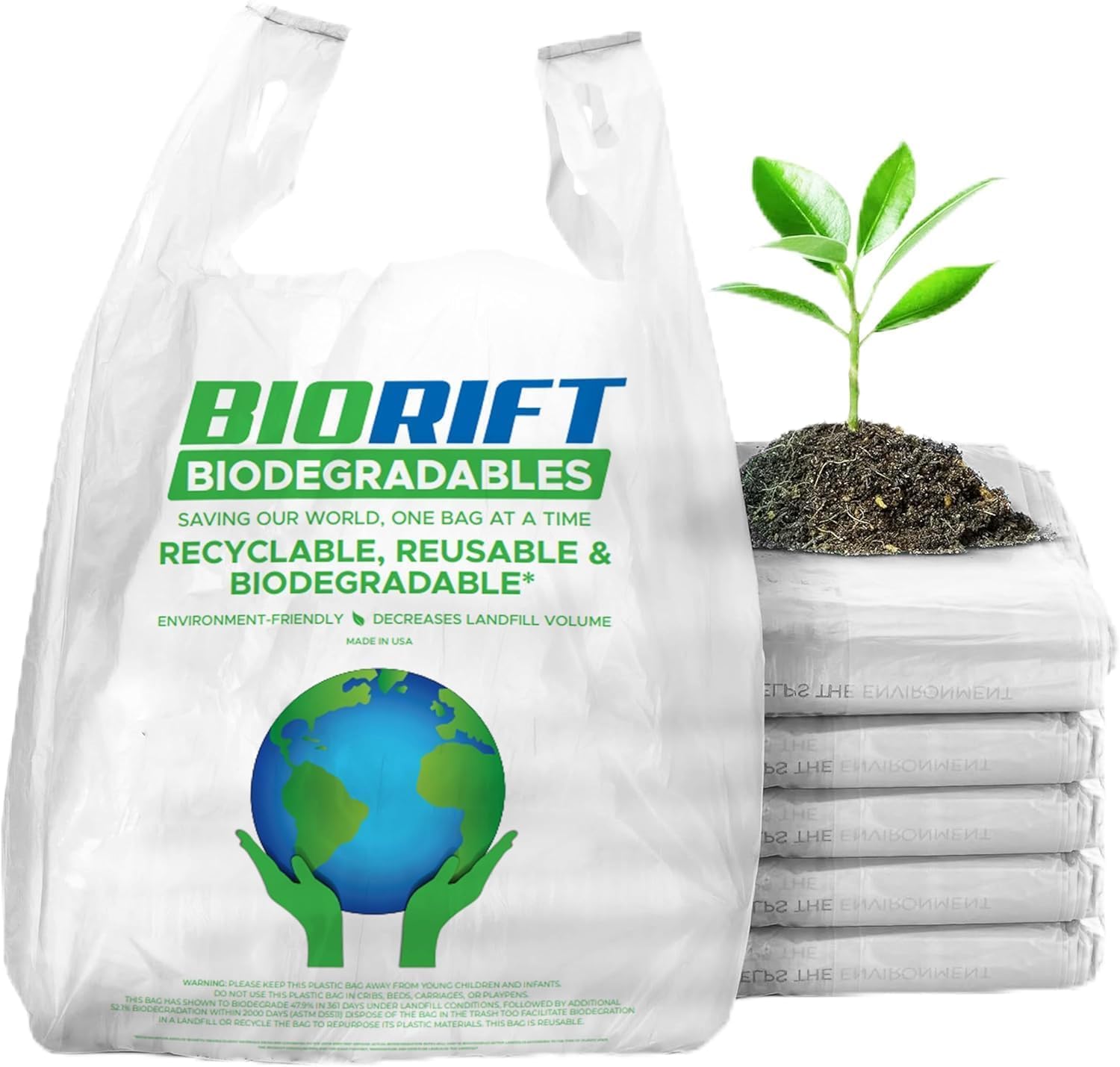 Eco-Friendly Biodegradable Thank You Bags - 1000 Pack Bulk | Extra Thick & Durable Reusable Shopping Bags | 100% Compostable for Grocery, Restaurant & Supermarket Use | 12” x 6.5” x 22” Plastic-Free Bulk Bags | Perfect for Retail Stores, Takeout Orders & Eco-Conscious Shoppers