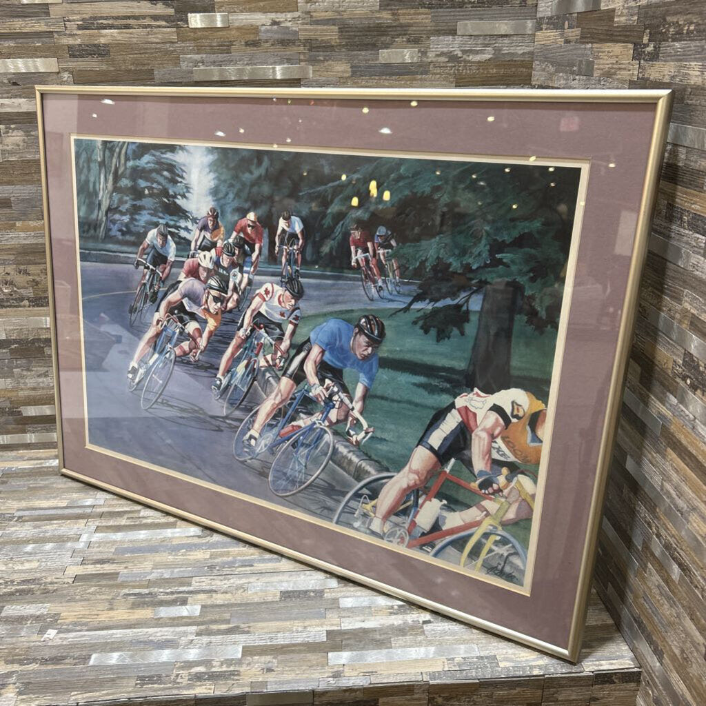 Cycling Tour Artwork Framed Print - 28x20 Inches Wall Decor for Home, Office & Gym Inspiration