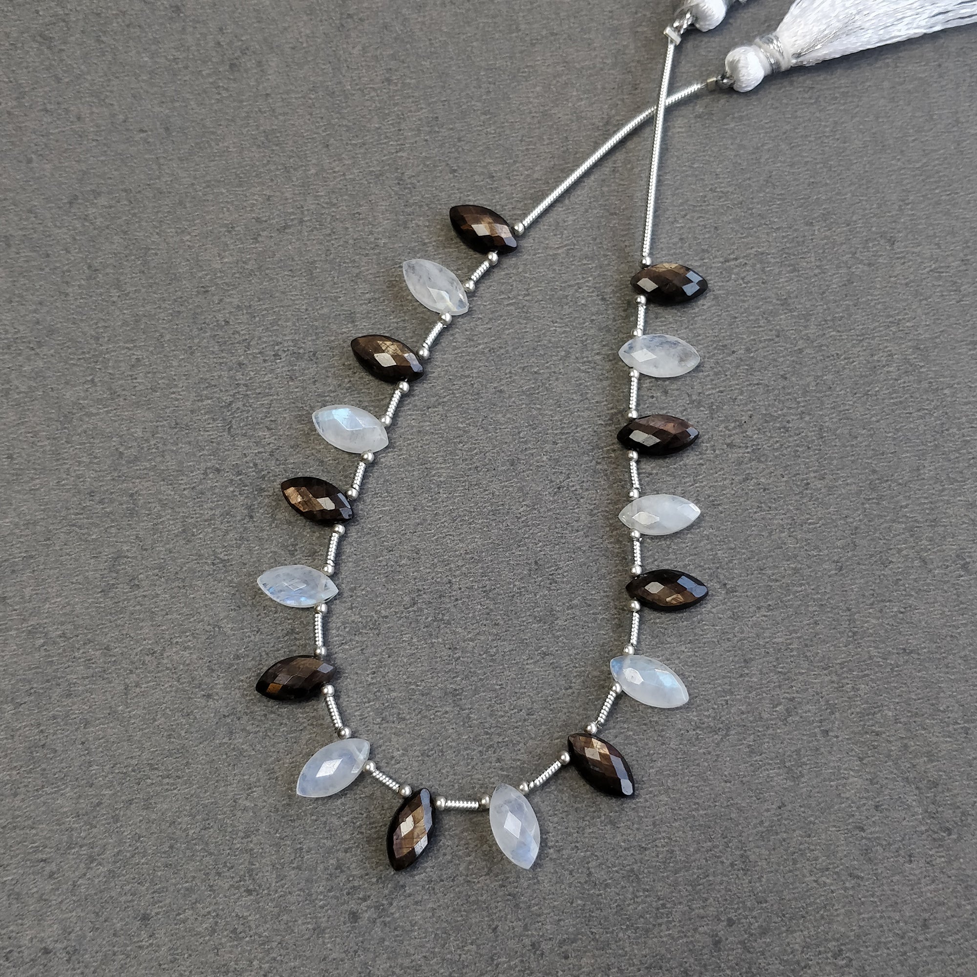 Natural Untreated Chocolate Sapphire & Moonstone Gemstone Checker Cut Loose Beads - 29.00cts Marquise Faceted 10x5mm for Jewelry Making, Bracelet Design, DIY Craft Projects - Perfect for Boho, Wedding & Gift Accessories
